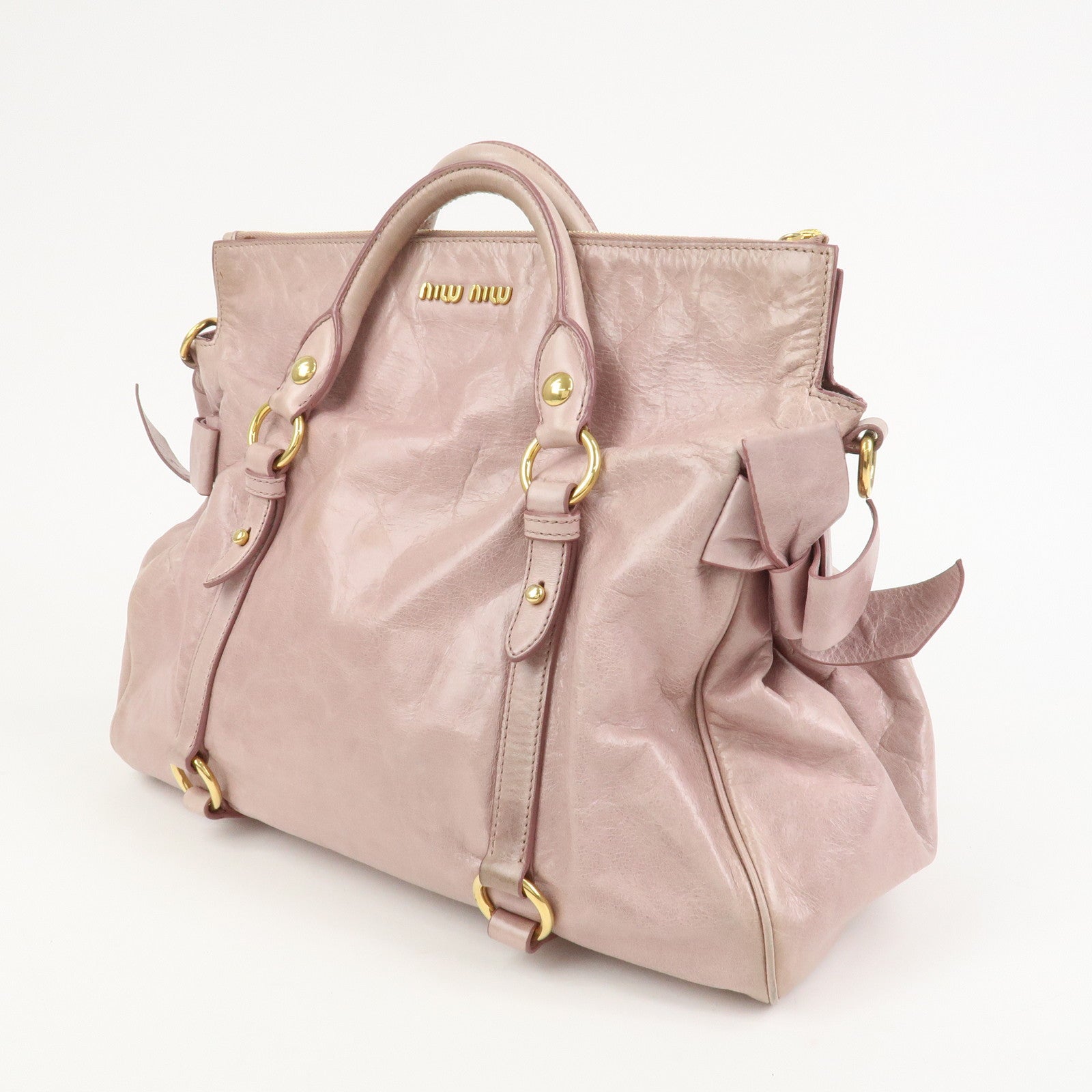 MIU MIU Side Ribbon Leather 2Way Shoulder Bag Hand Bag Pink RT0438