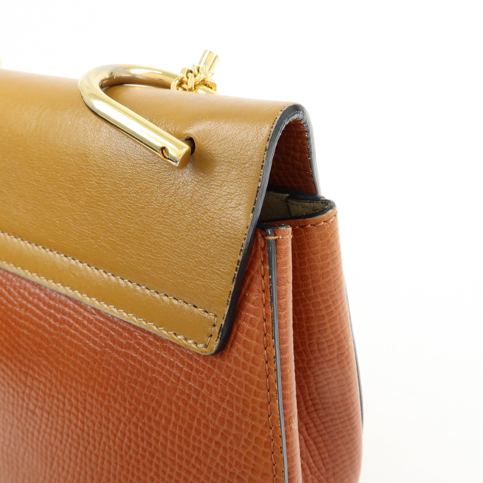 Chloe Drew Leather Chain Shoulder Bag Crossbody Bag Brown Gold