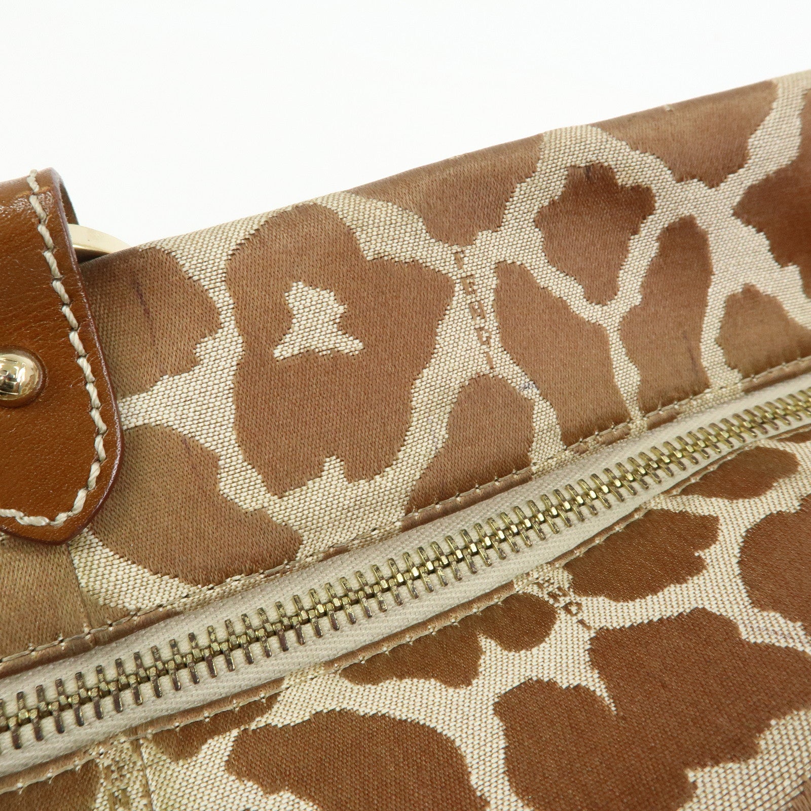 FENDI Canvas Leather Tote Bag Hand Bag Animal Print Brown 8BR628