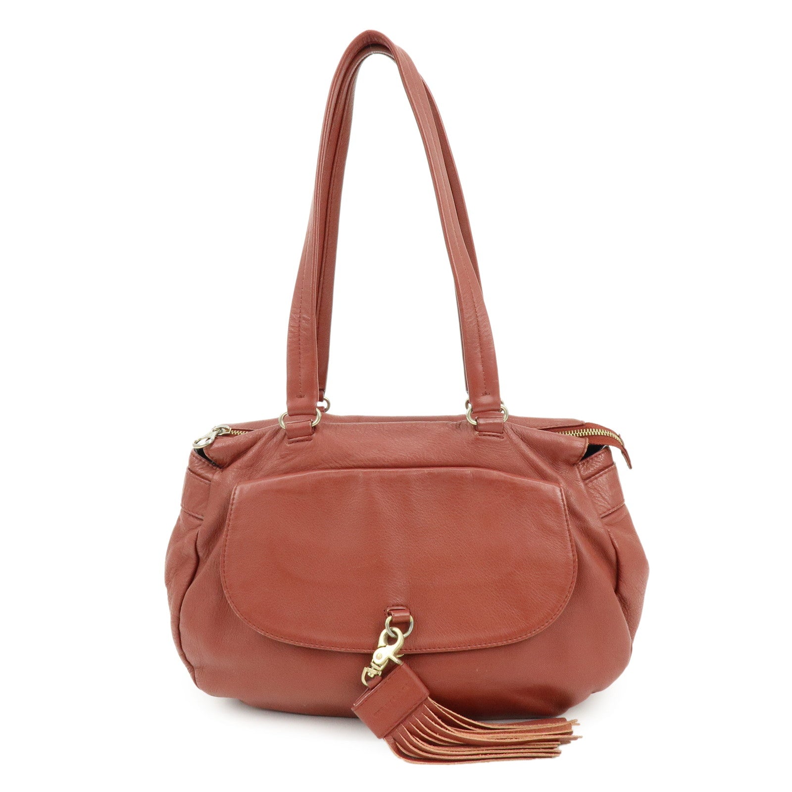 Chloe See by Chloe Leather Shoulder Bag Hand Bag Tassel Red