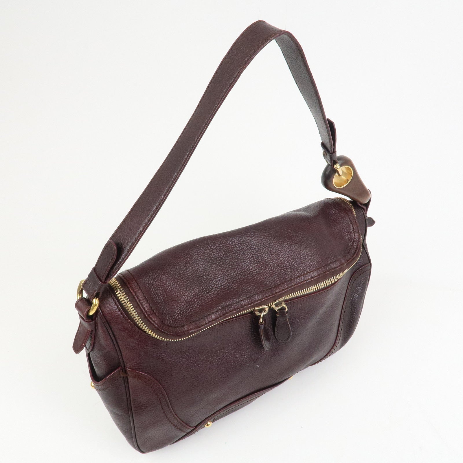 CELINE Macadam Leather Wood Shoulder Bag Hand Bag Brown