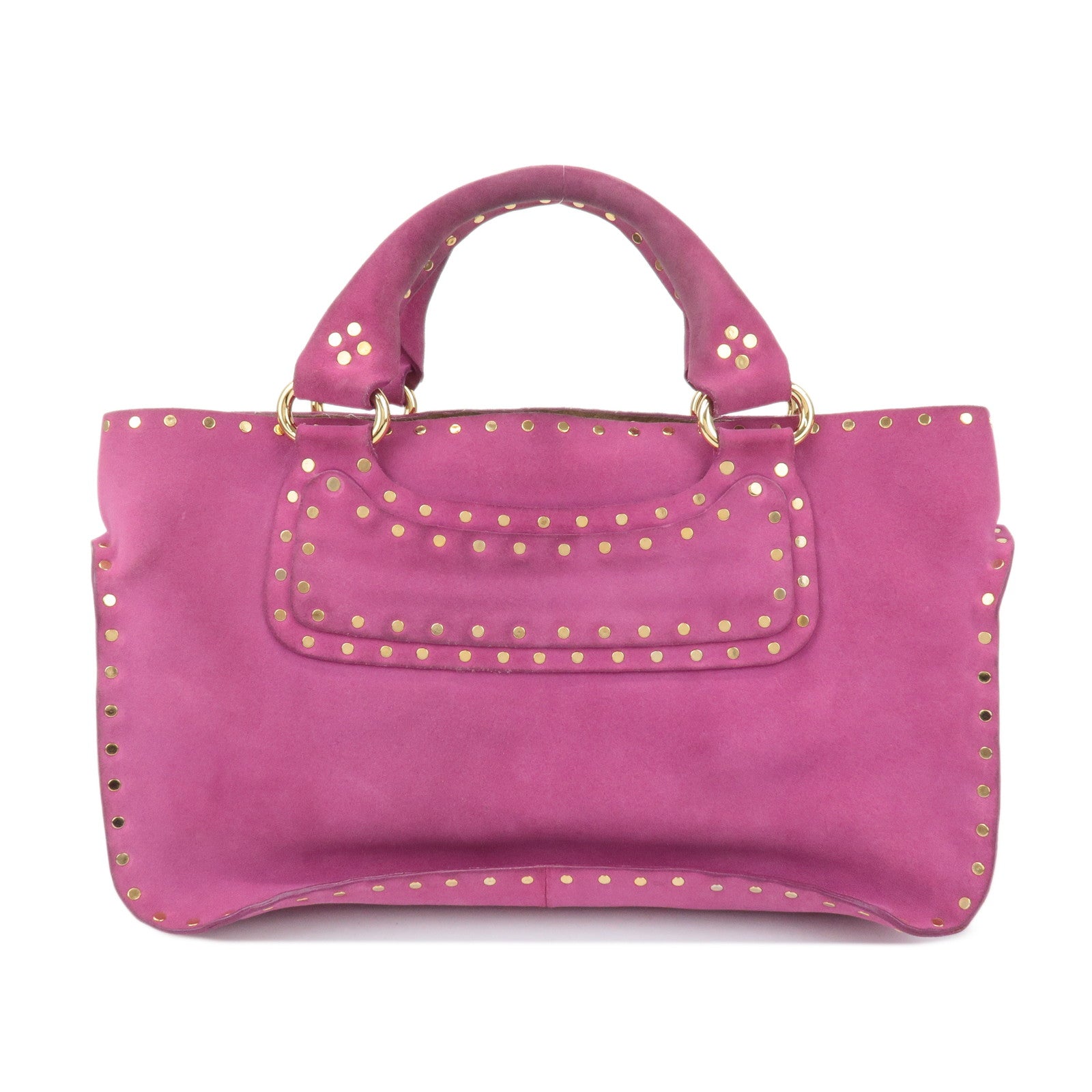 CELINE Suede Leather Studs Buggy Bag Hand Bag Pink Gold