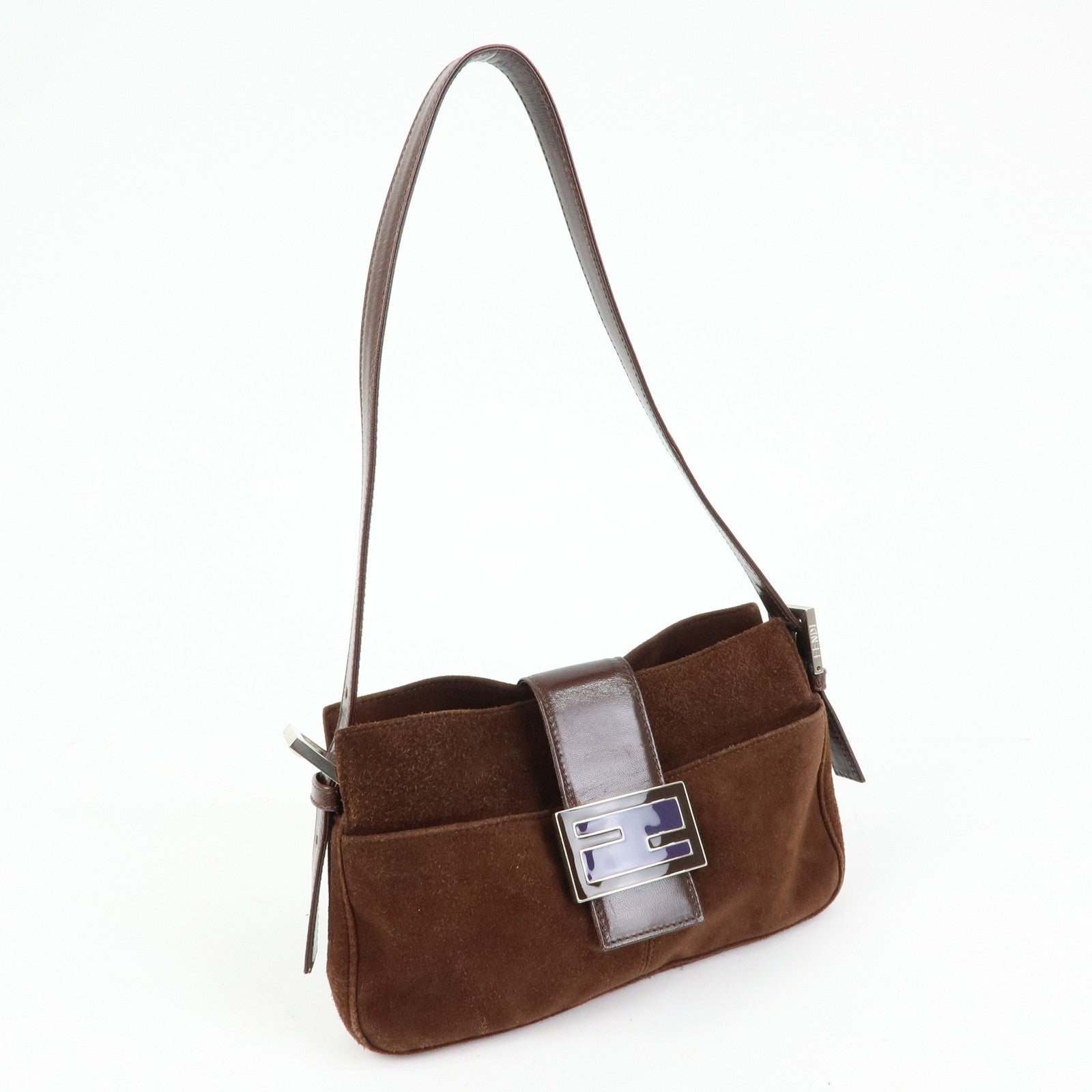 FENDI Suede Leather Shoulder Bag Hand Bag Brown 26568