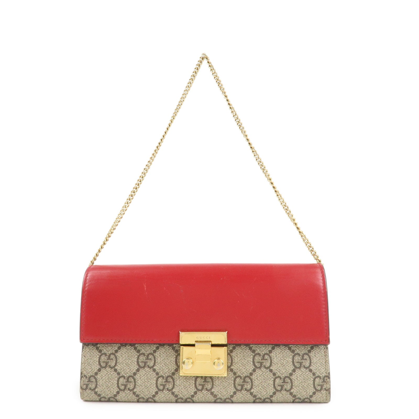 GUCCI GG Supreme Leather Canvas Padlock Chain Long Wallet 453506 Used