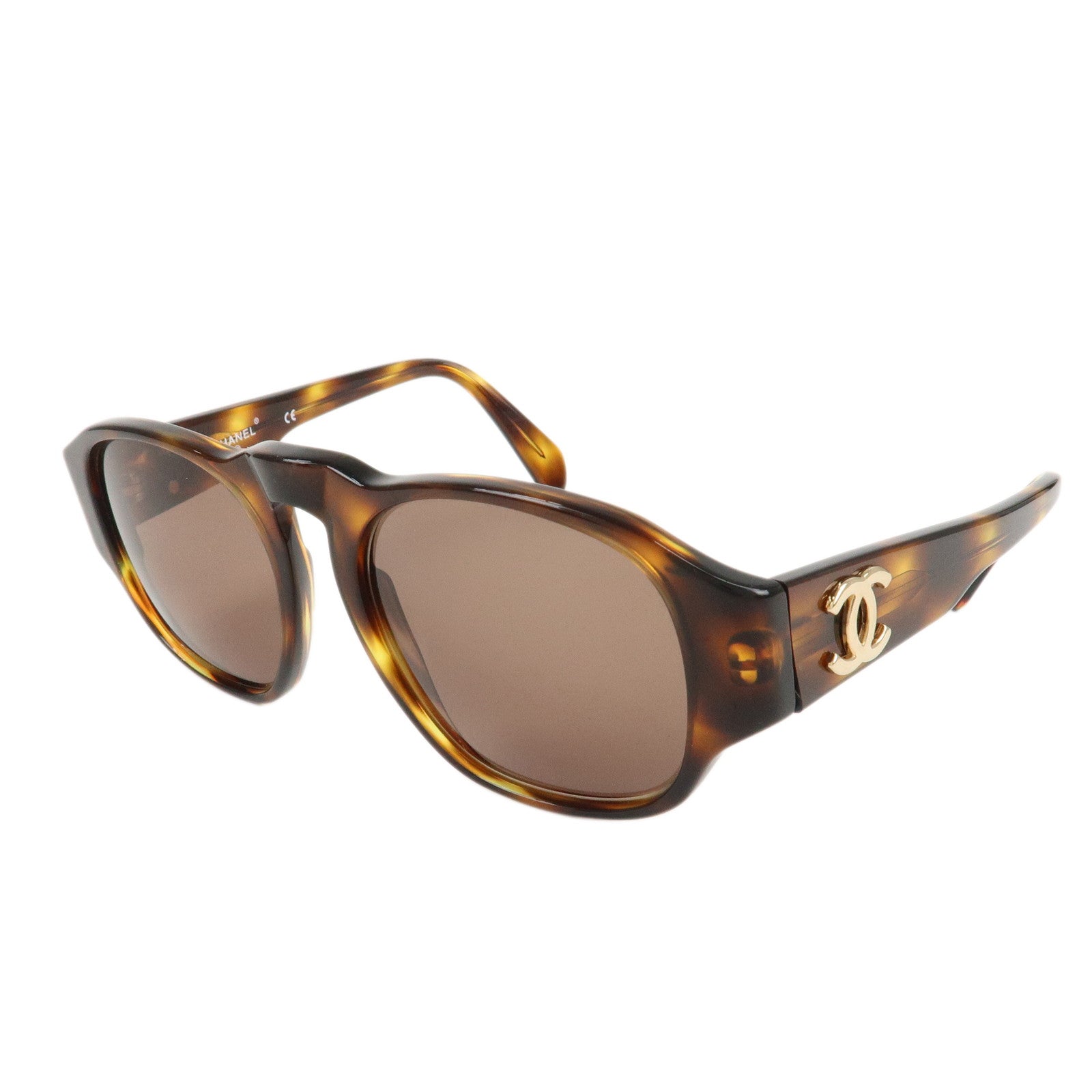 CHANEL COCO Mark Plastic Sunglasses Brown 01452 91235 Used