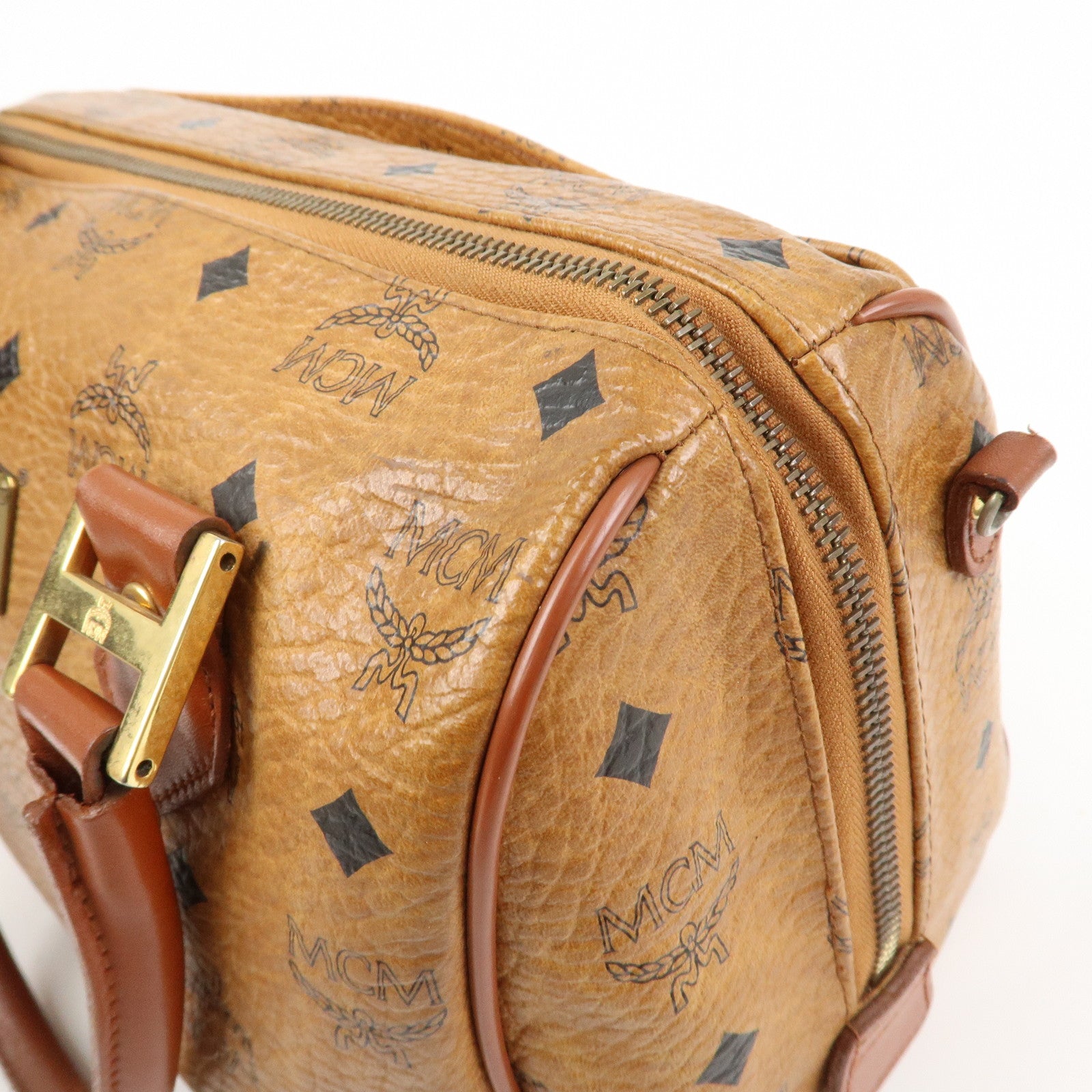 MCM Visetos Logo Leather 2WAY Bag Hand Bag Shoulder Bag Brown
