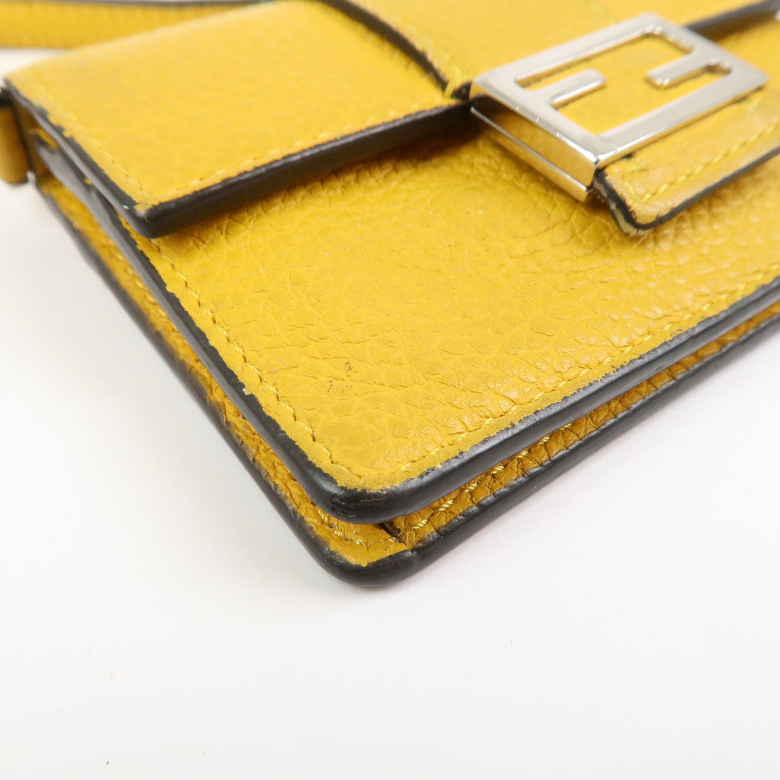 FENDI Micro Flat Baguette Leather Mini Shoulder Bag Yellow