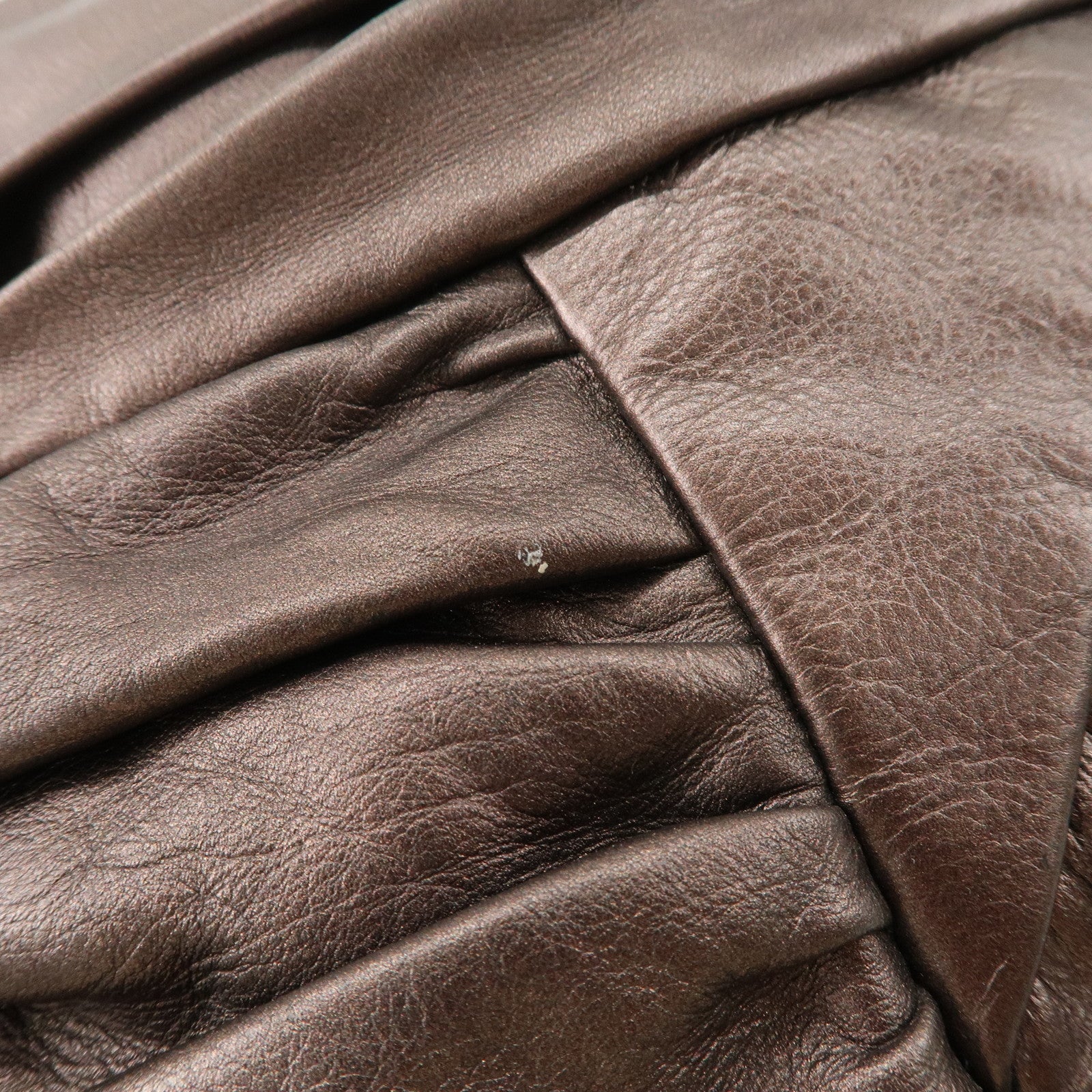 Prada Gathered Leather Tote Bag Hand Bag Bronze Silver HDW BN1719 Used