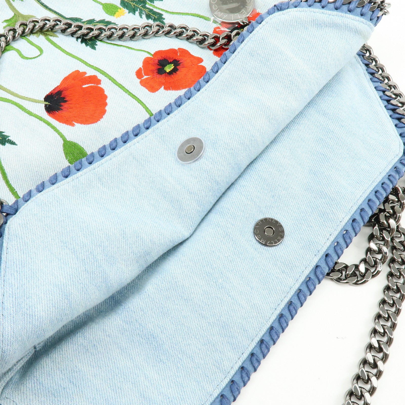 STELLA MCCARTNEY Falabella Embroidery Denim Shoulder Bag Light Blue