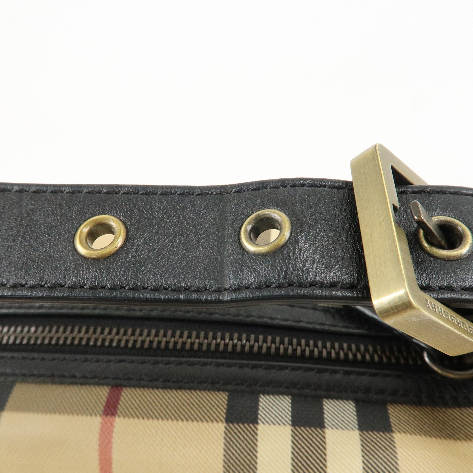 BURBERRY Nova Plaid Canvas Leather Shoulder Bag Hand Bag Beige Black Used