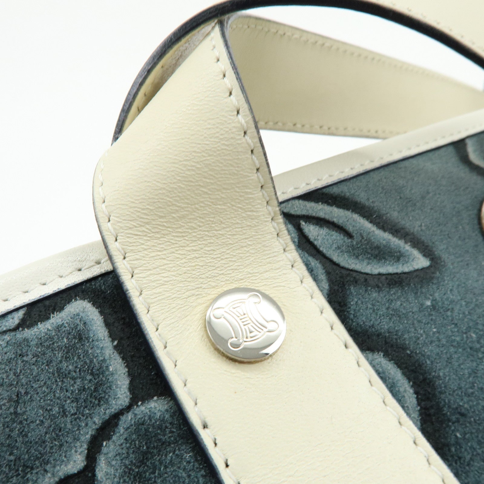 CELINE Hibiscus Motif Suede Leather Tote Bag Gray Ivory