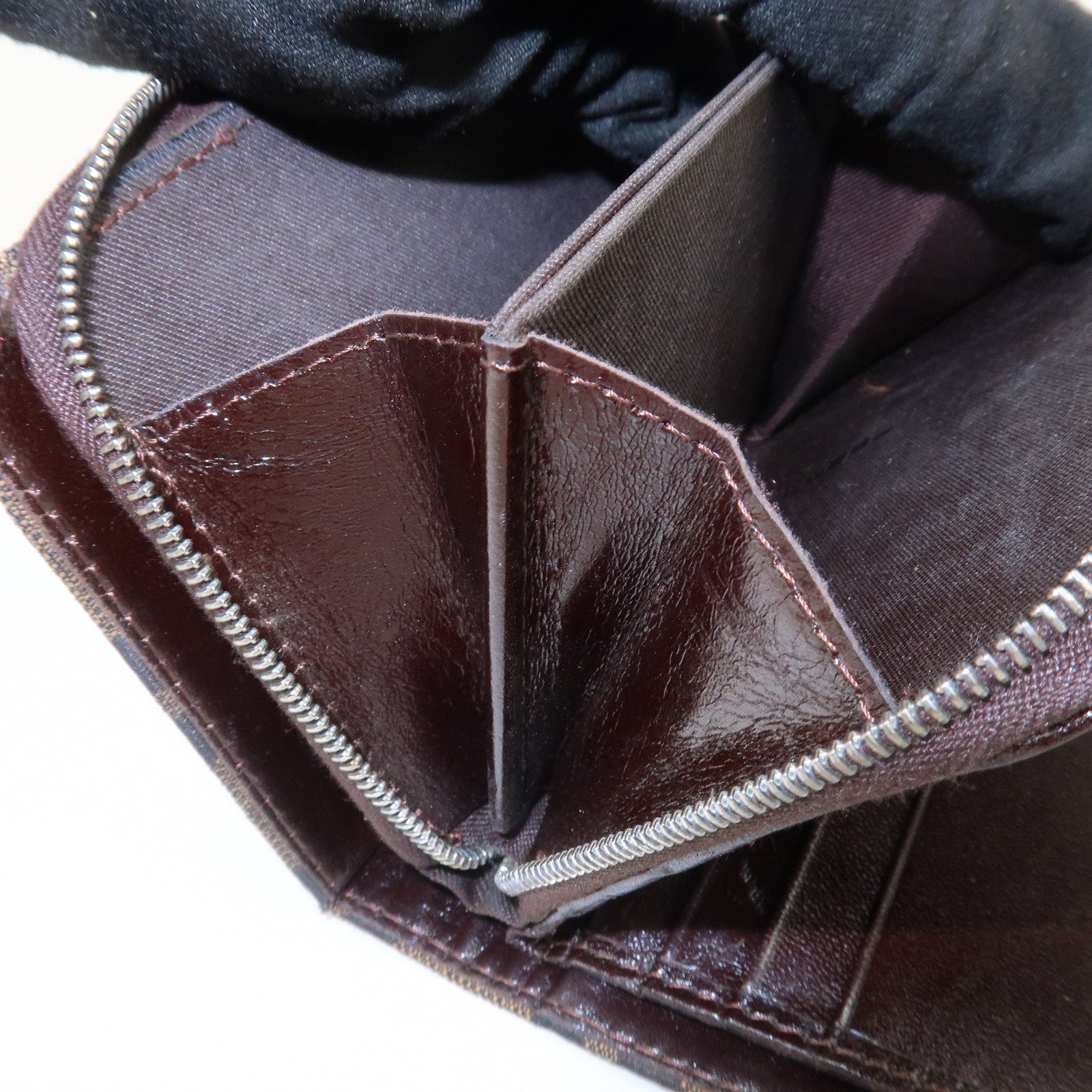 FENDI Zucca Canvas Leather Bi-fold Compact Wallet Brown Black 16348