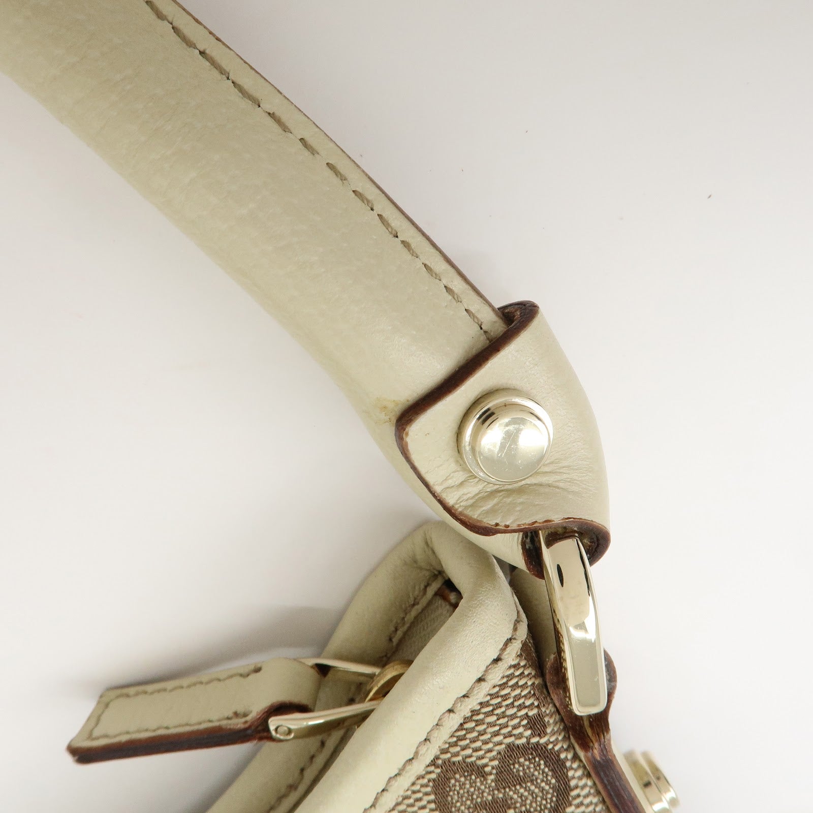 Gucci Abbey GG Canvas Leather Shoulder Bag Beige White 130738