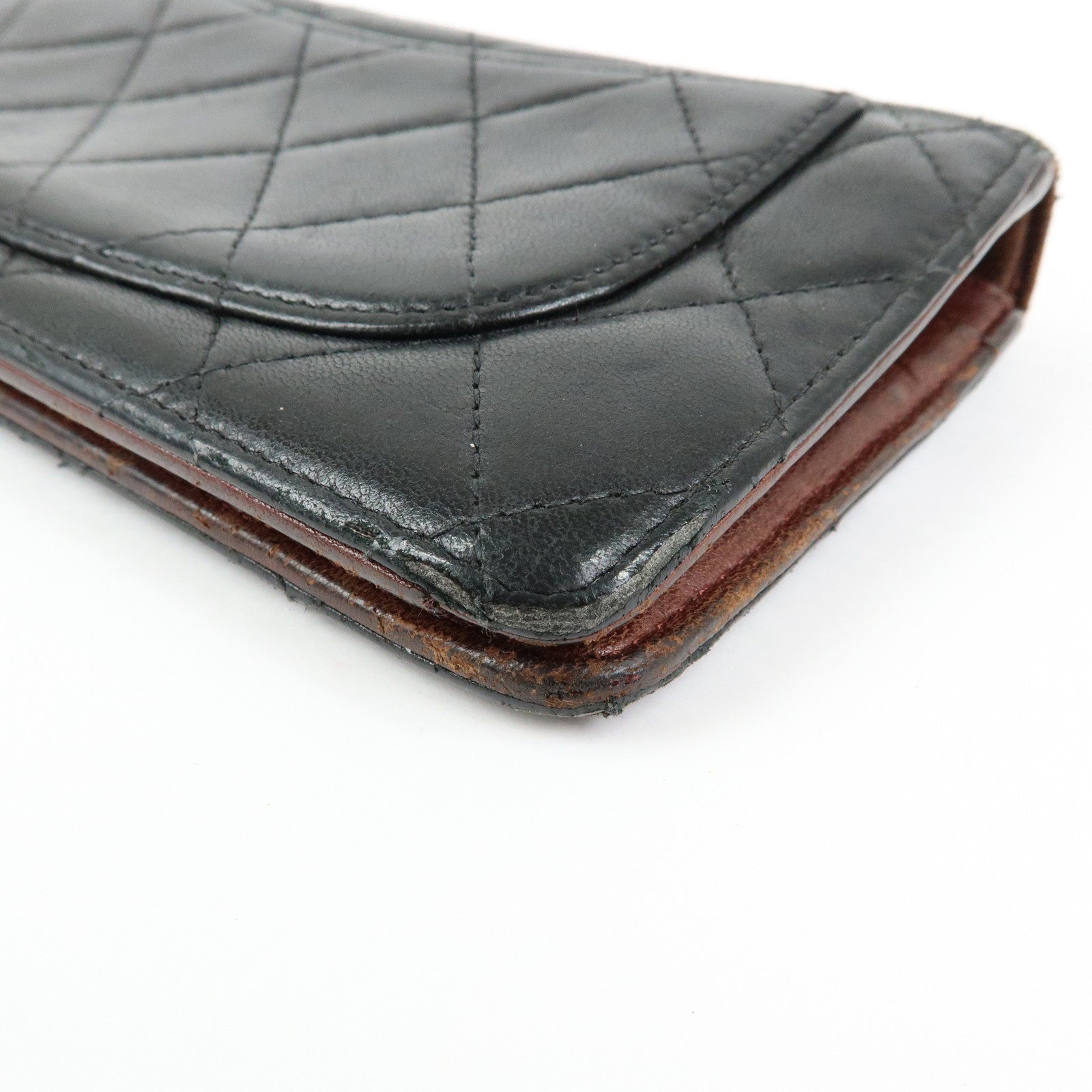 CHANEL Matelasse COCO Mark Lamb Skin Long Wallet Black