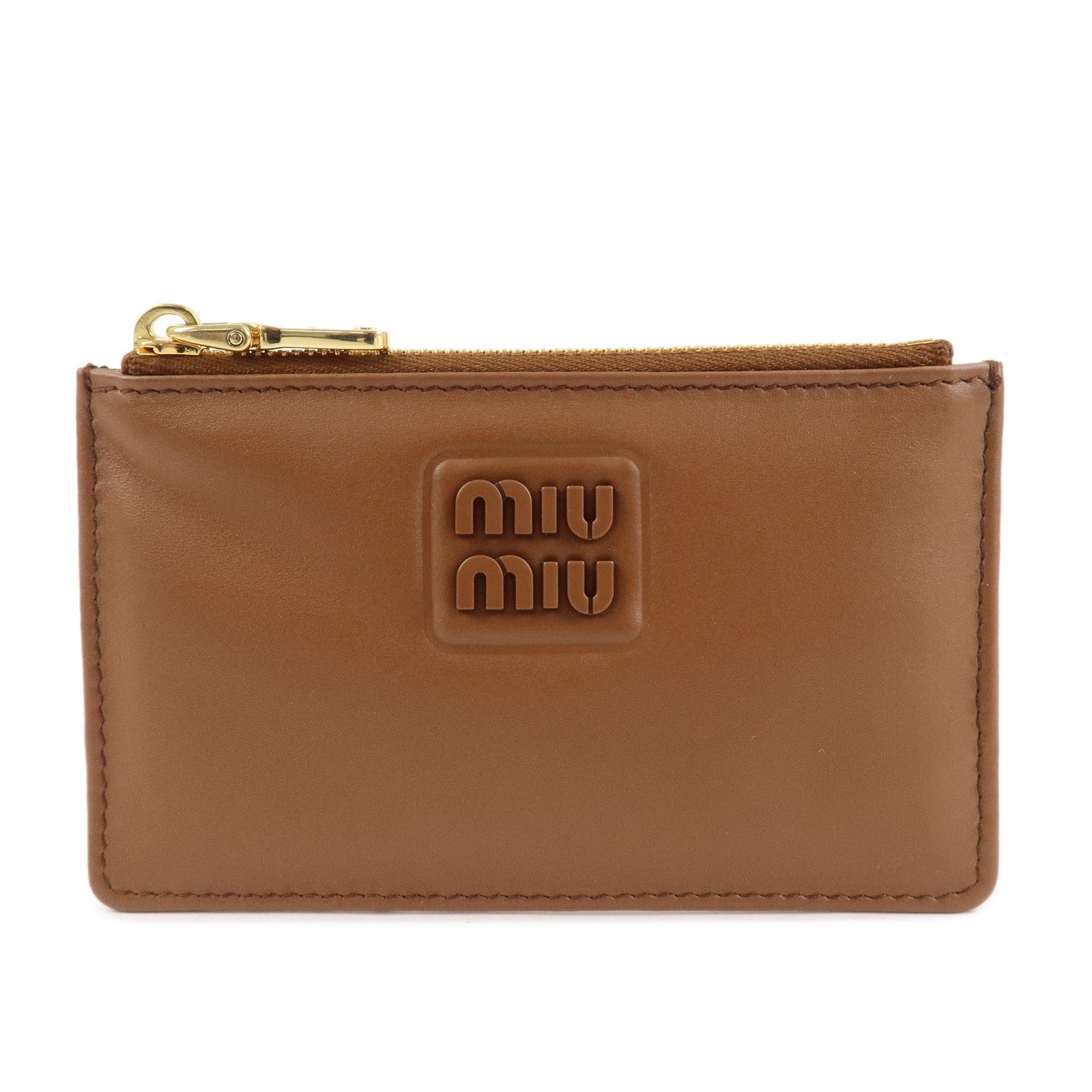 MIU MIU Logo Leather Card Case Coin Case Brown Used