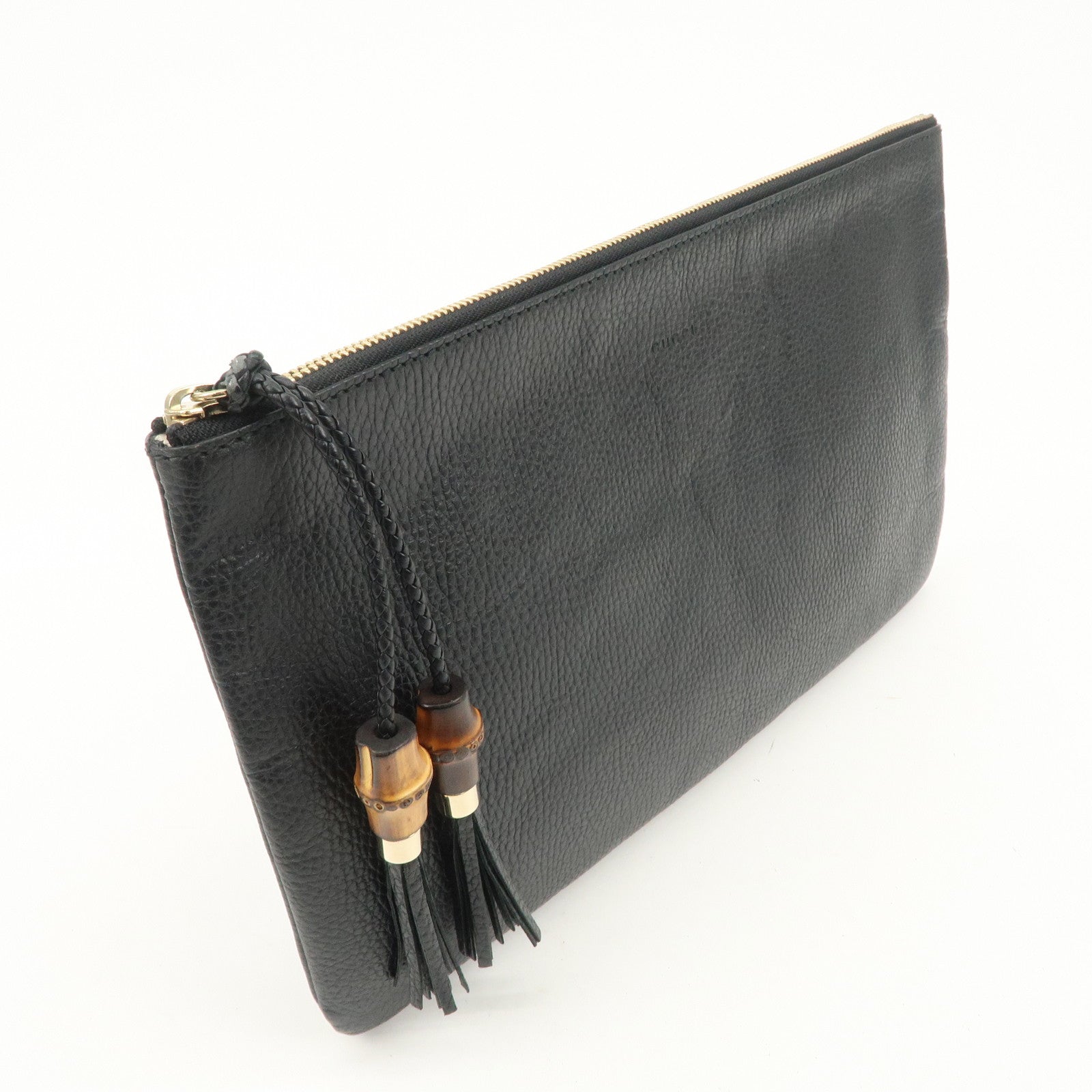 GUCCI Bamboo Leather Clutch Bag Second Bag Black 449653 Used