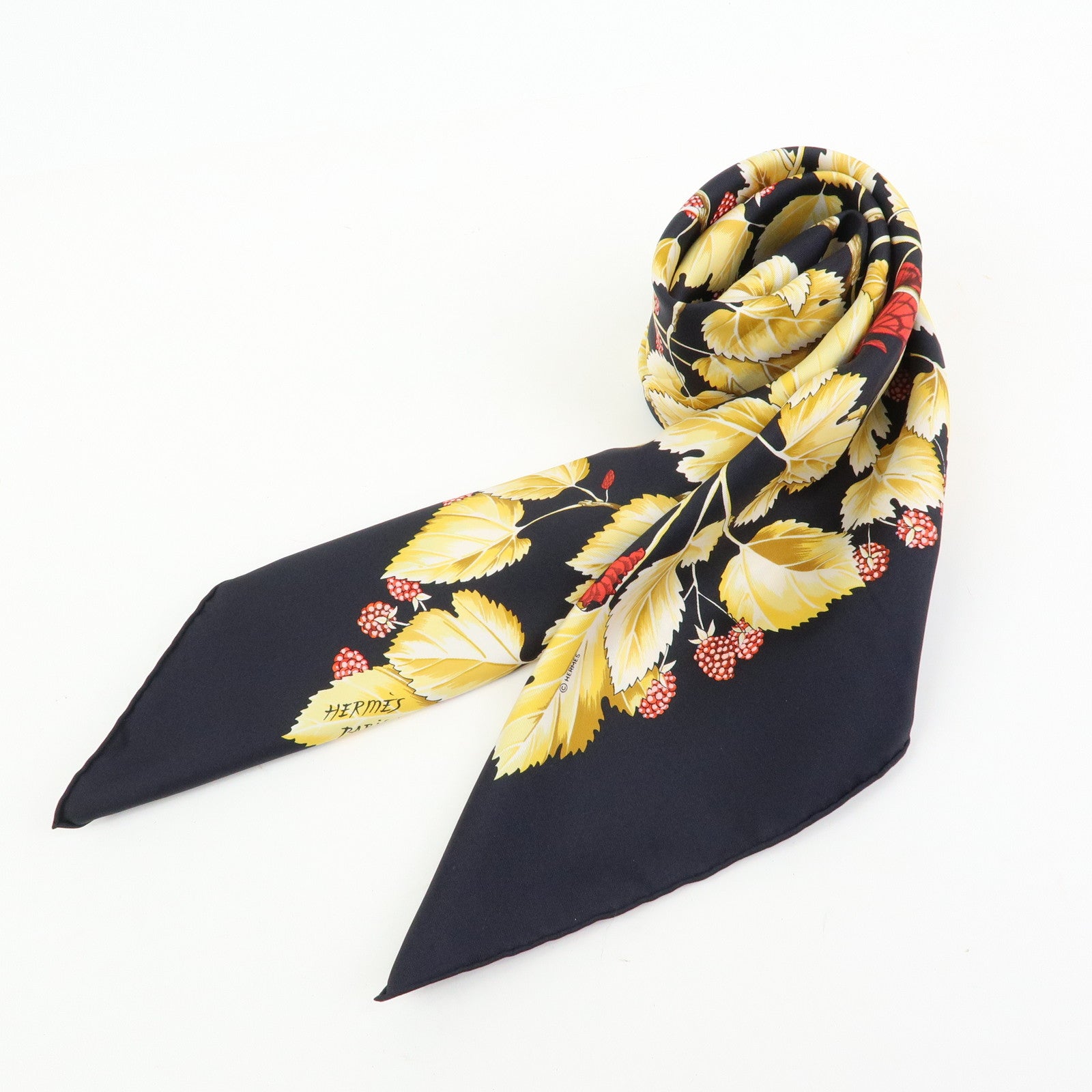 HERMES Carre 90 Silk 100% Scarf l'ARBRE de SOiE Black Light Brown