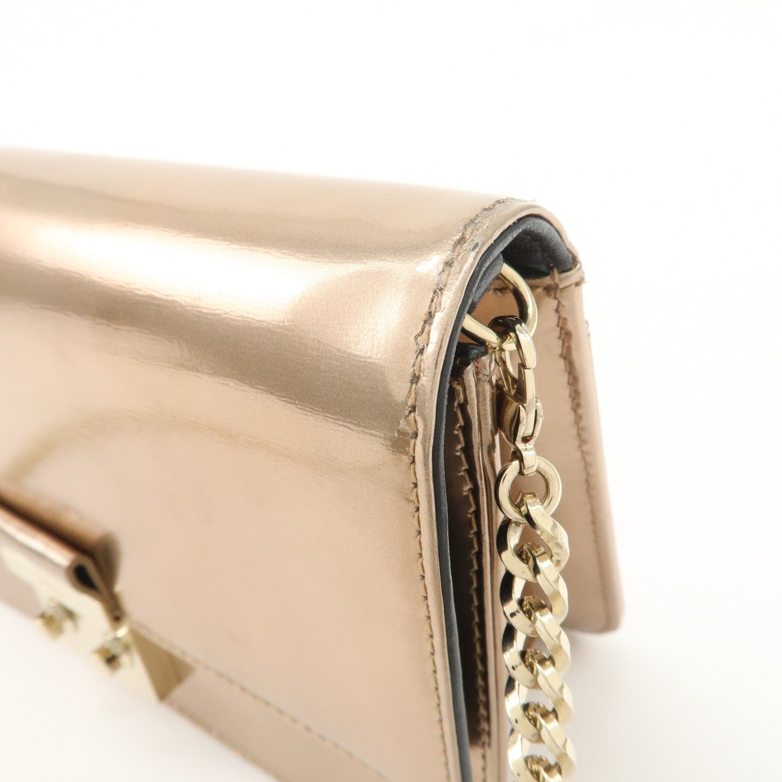 Christian Dior Patent Leather Chain Shoulder Bag Metallic Pink Used