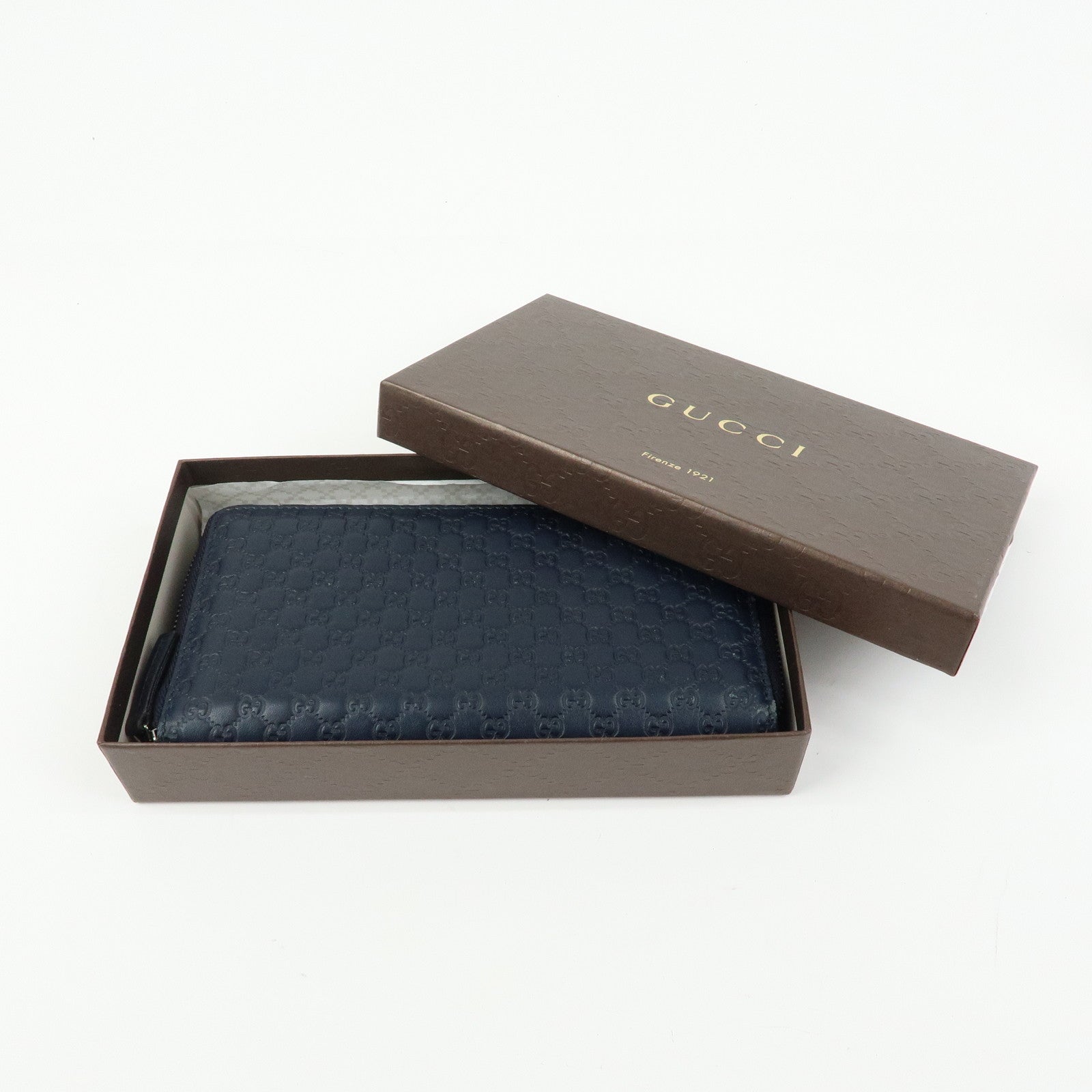 GUCCI Microguccissima Leather Round Zippy Long Wallet Navy 307987