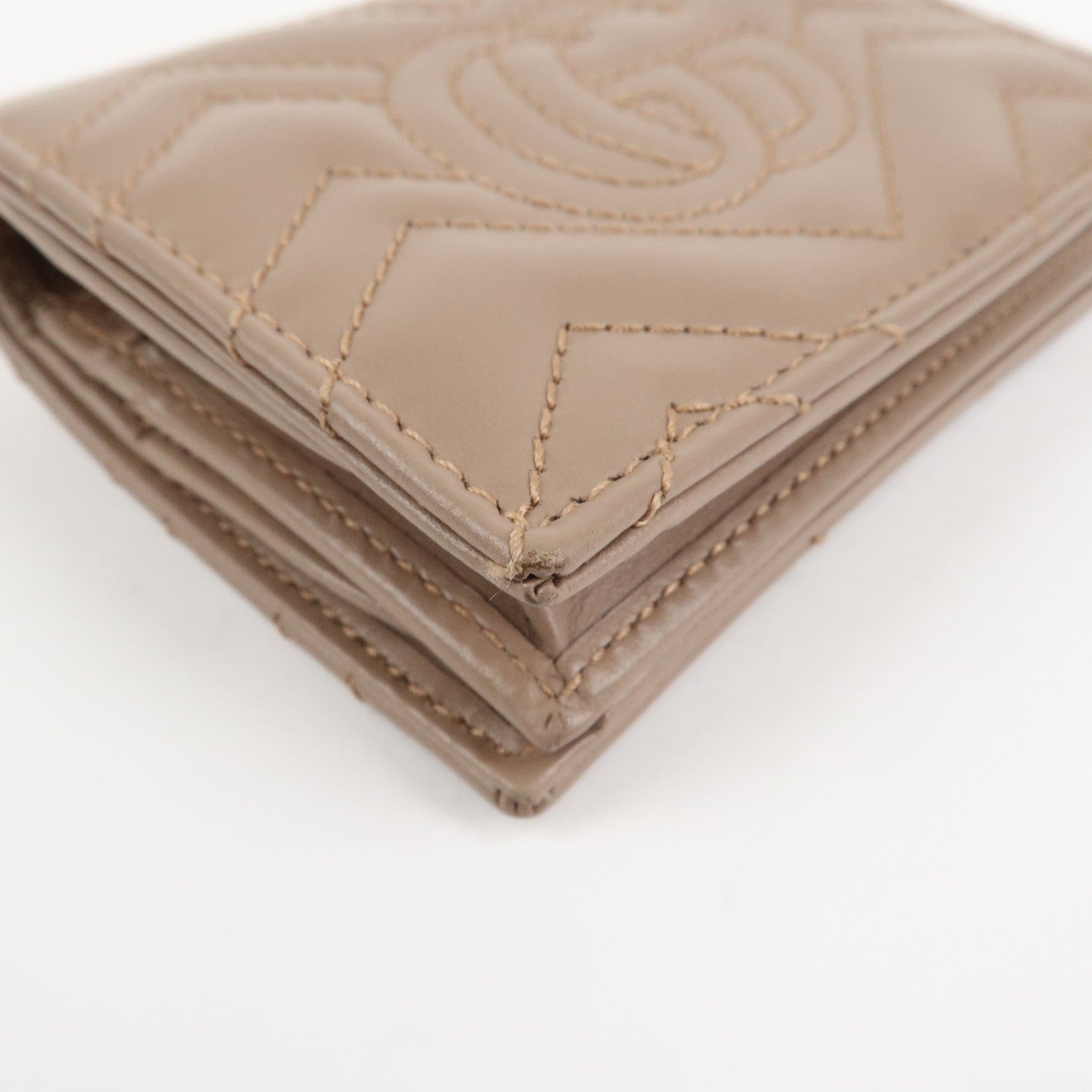 GUCCI Marmont Leather Bi-fold Small Wallet Taupe 466492 Used