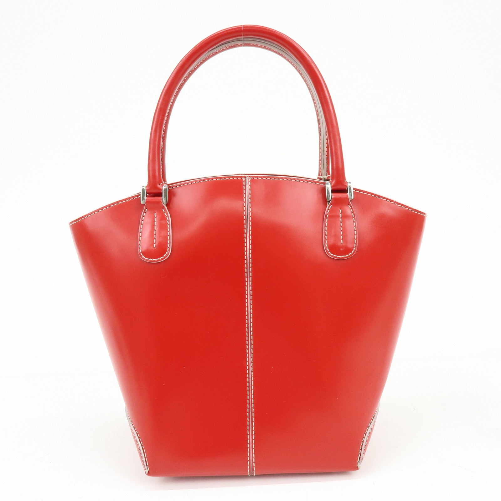 TOD'S Logo Leather Hand Bag Tote Bag Red
