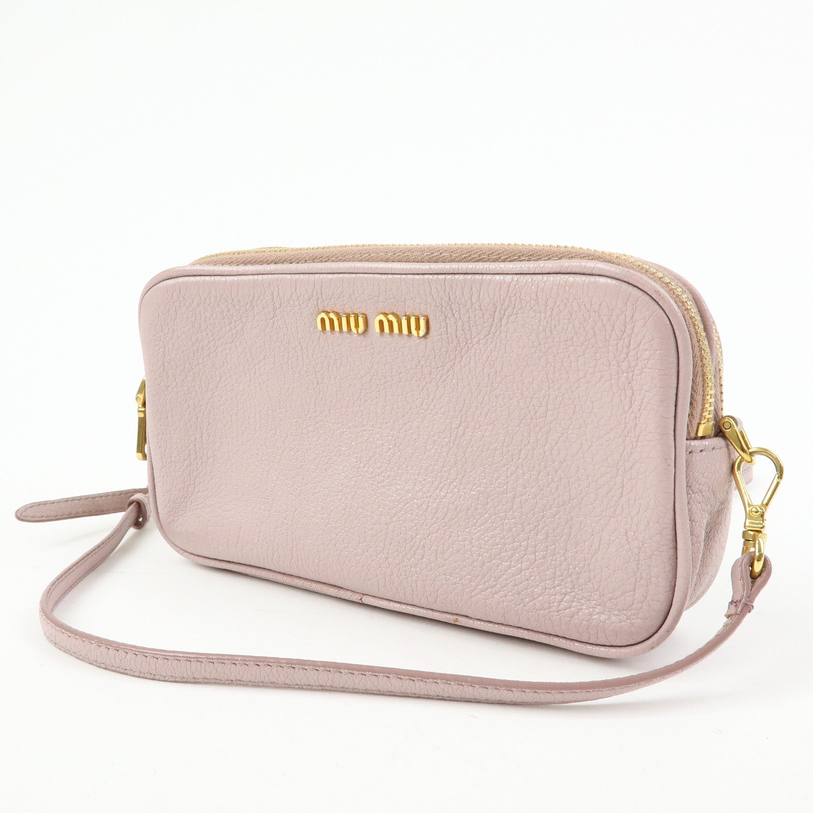 MIU MIU Logo Madras Leather Mini Shoulder Bag Light Purple