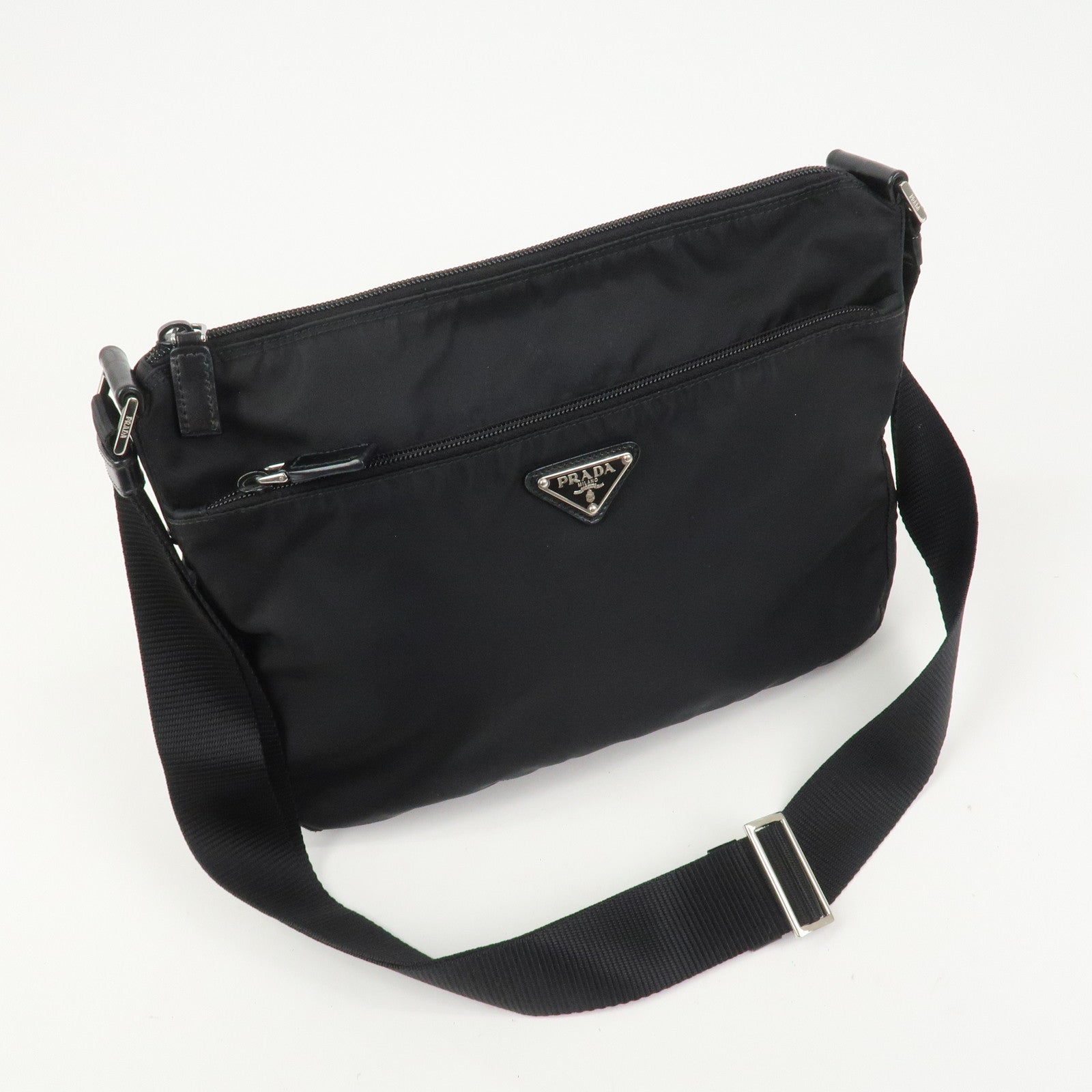 PRADA Triangle Logo Nylon Shoulder Bag Crossbody Bag Black 1BC421