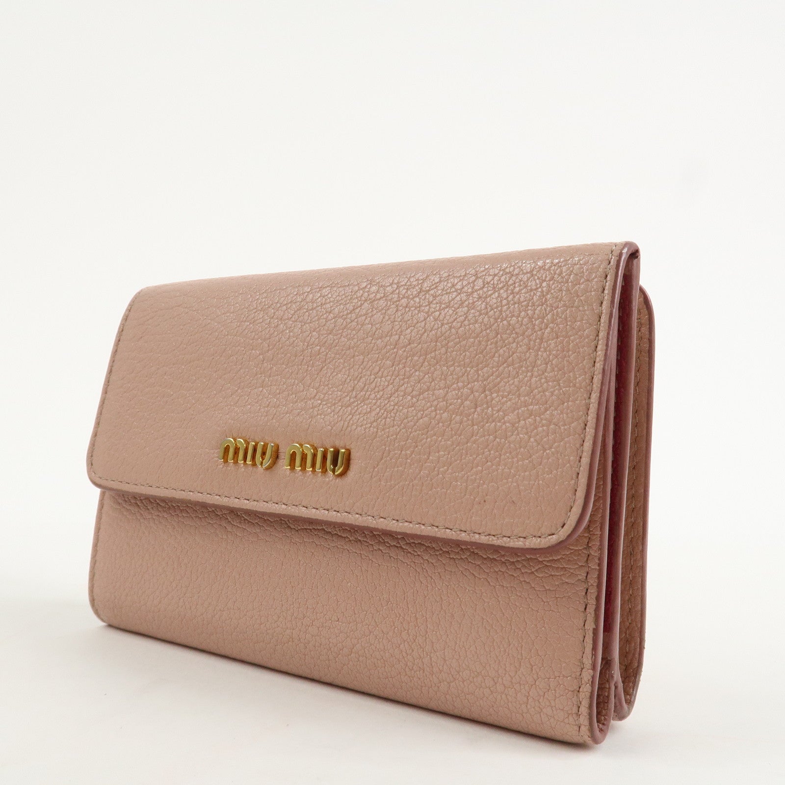 MIU MIU Leather Bi-fold Wallet Compact Wallet Pink 5ML014 Used