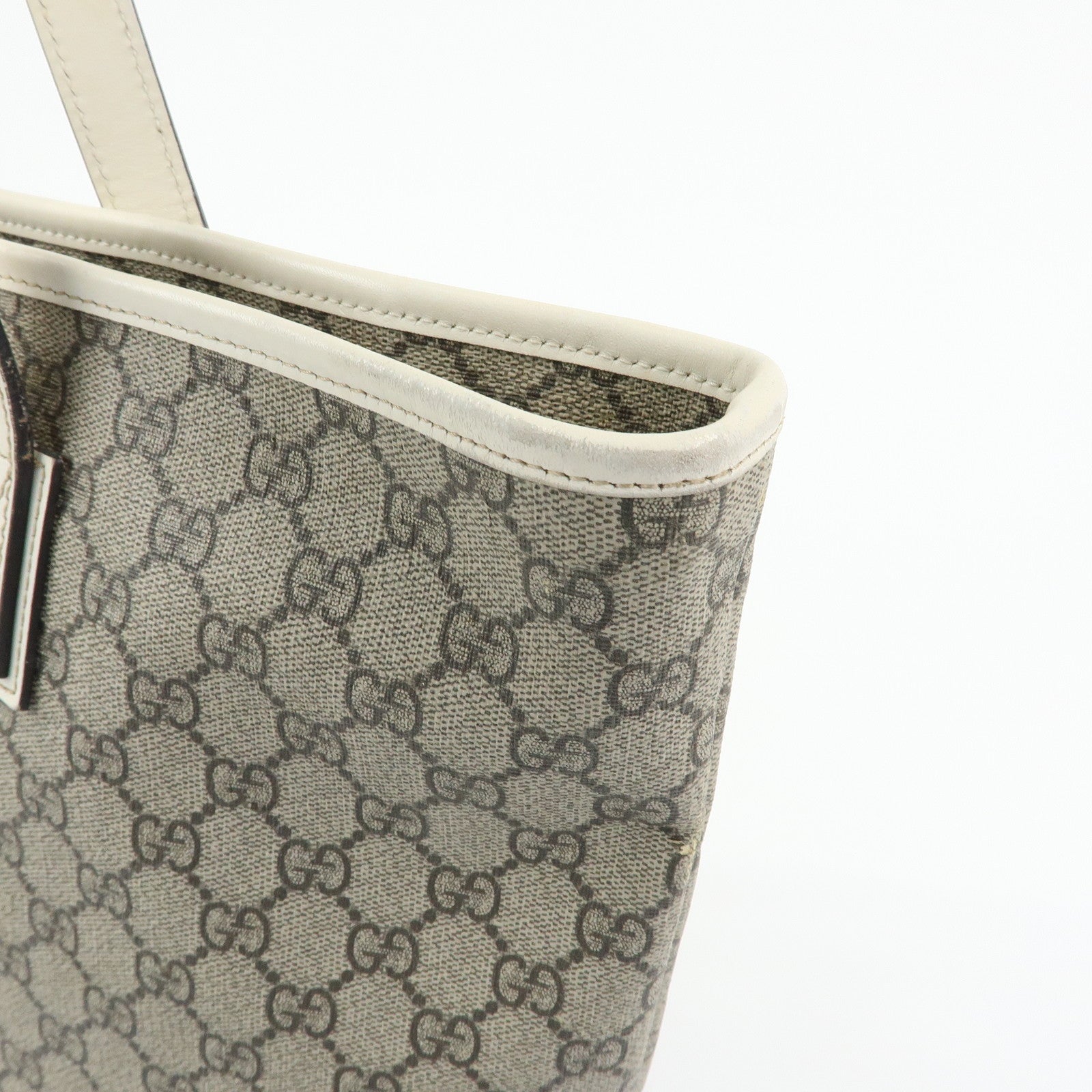 GUCCI GG Supreme Leather Tote Bag Shoulder Bag Beige White 211137