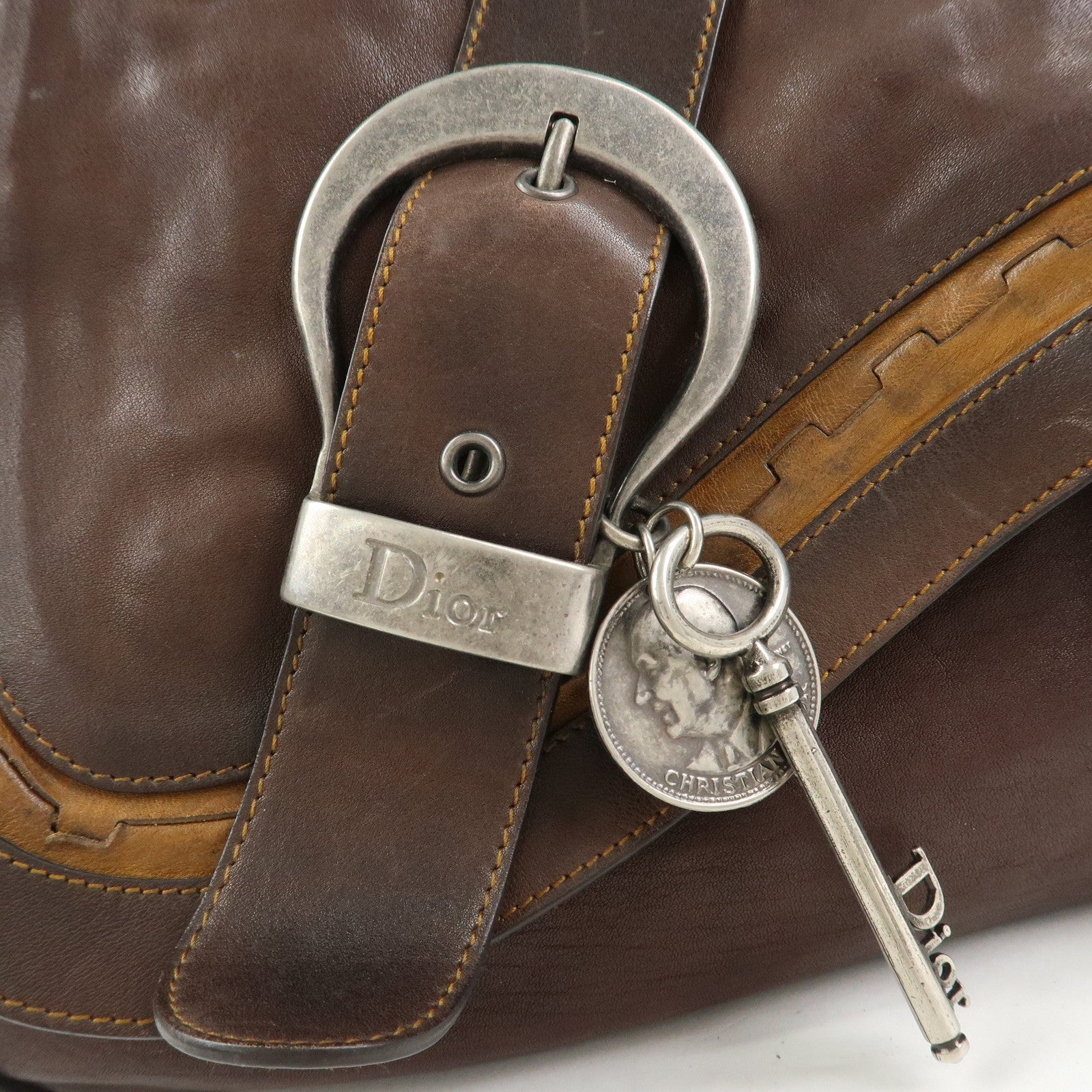 Christian Dior Gaucho Leather Shoulder Bag Hand Bag Brown