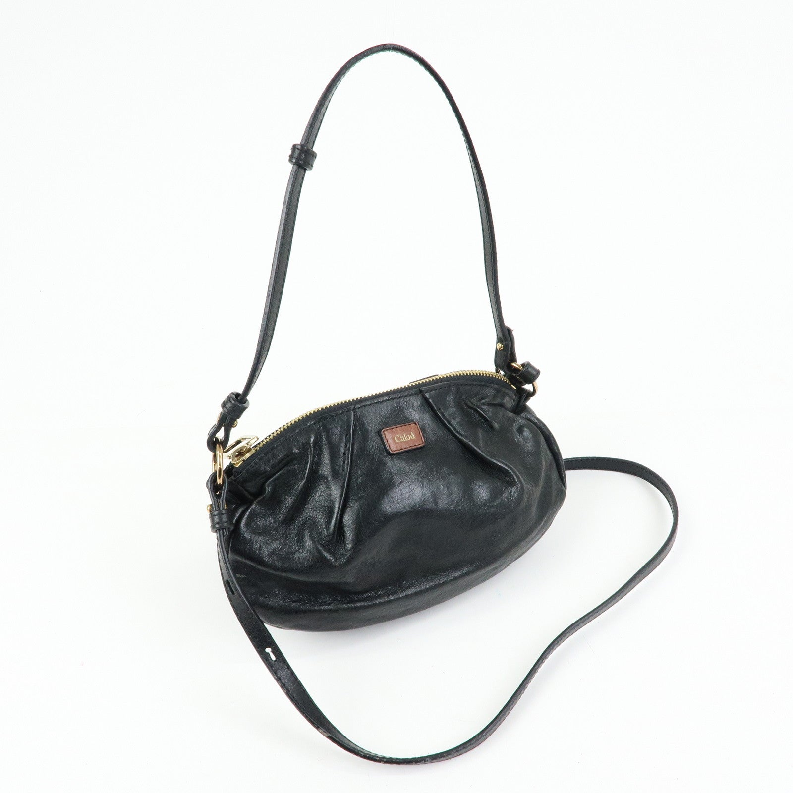 Chloe Leather 2Way Bag Mini Shoulder Crossbody Bag Clutch Bag Black