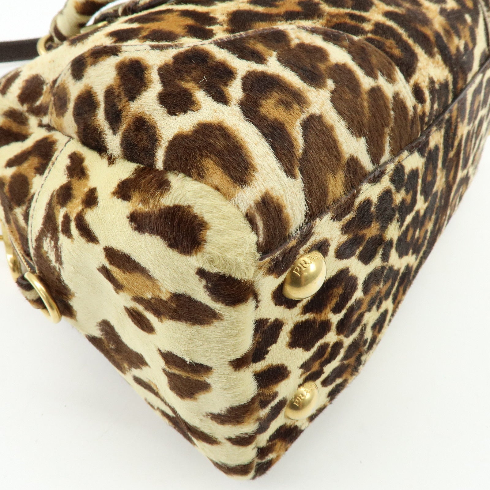 PRADA Pony Hair Leopard 2Way Boston Bag Shoulder Bag Brown BL0429