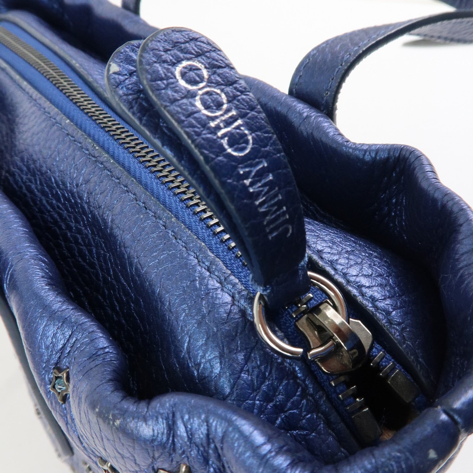 JIMMY CHOO Leather MINISARA 2Way Bag Hand Bag Shoulder Bag Blue