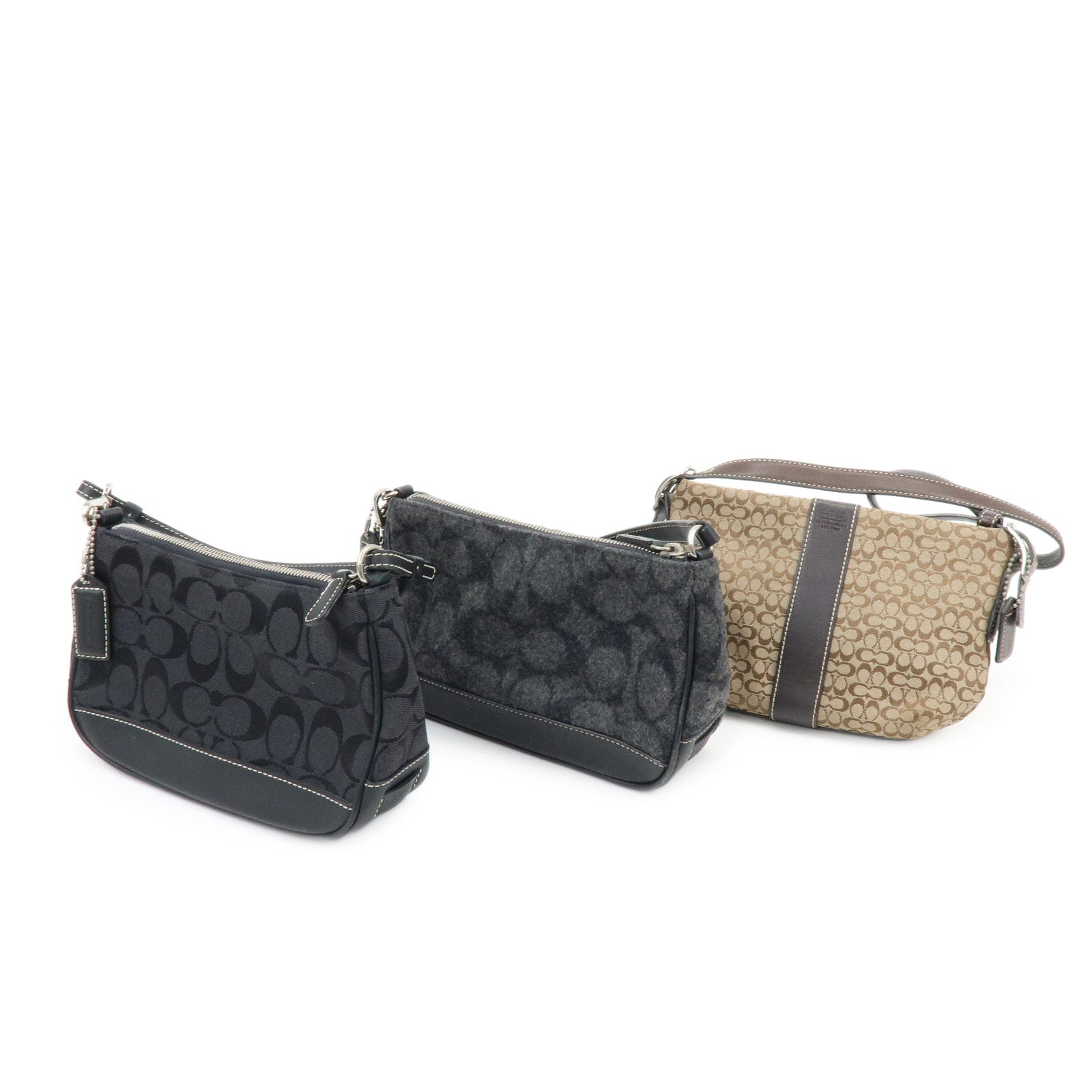 COACH Set of 3 Signature Canvas Leather Wool Shoulder Bag Hand Bag