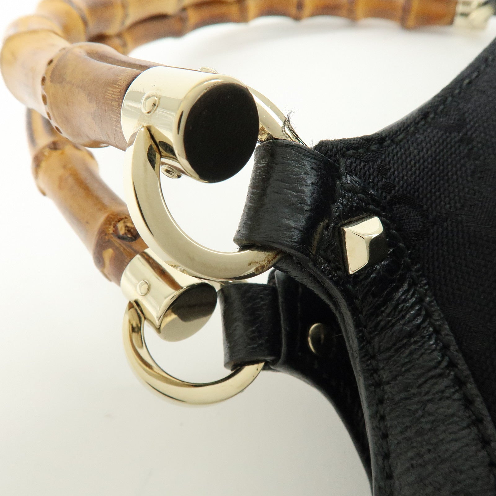 GUCCI Bamboo GG Canvas Leather Hand Bag Tote Bag Black 140203