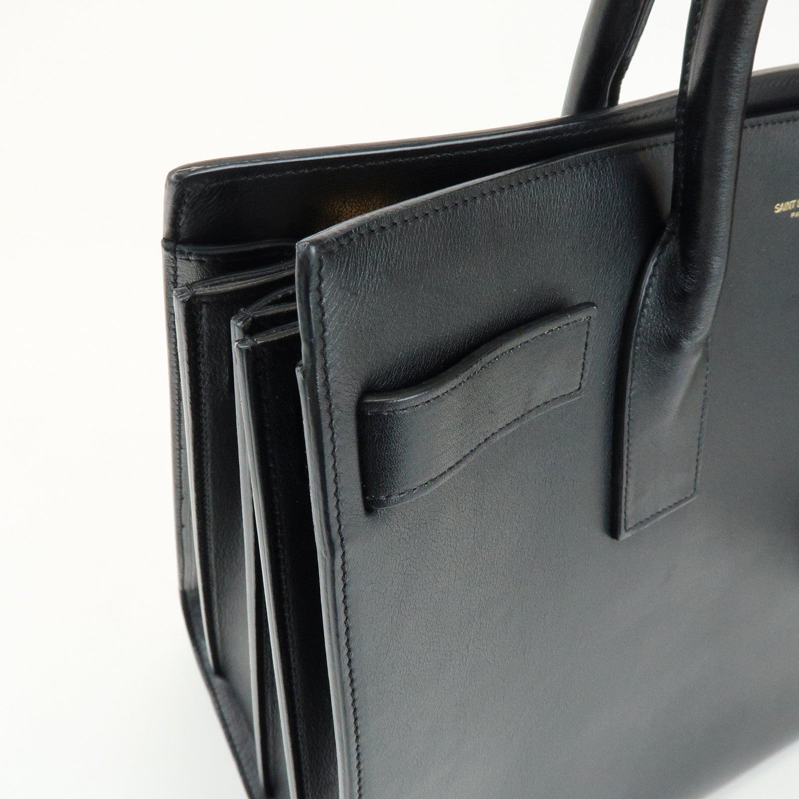 SAINT LAURENT Sac de Jour Logo Leather Tote Bag Hand Bag Black