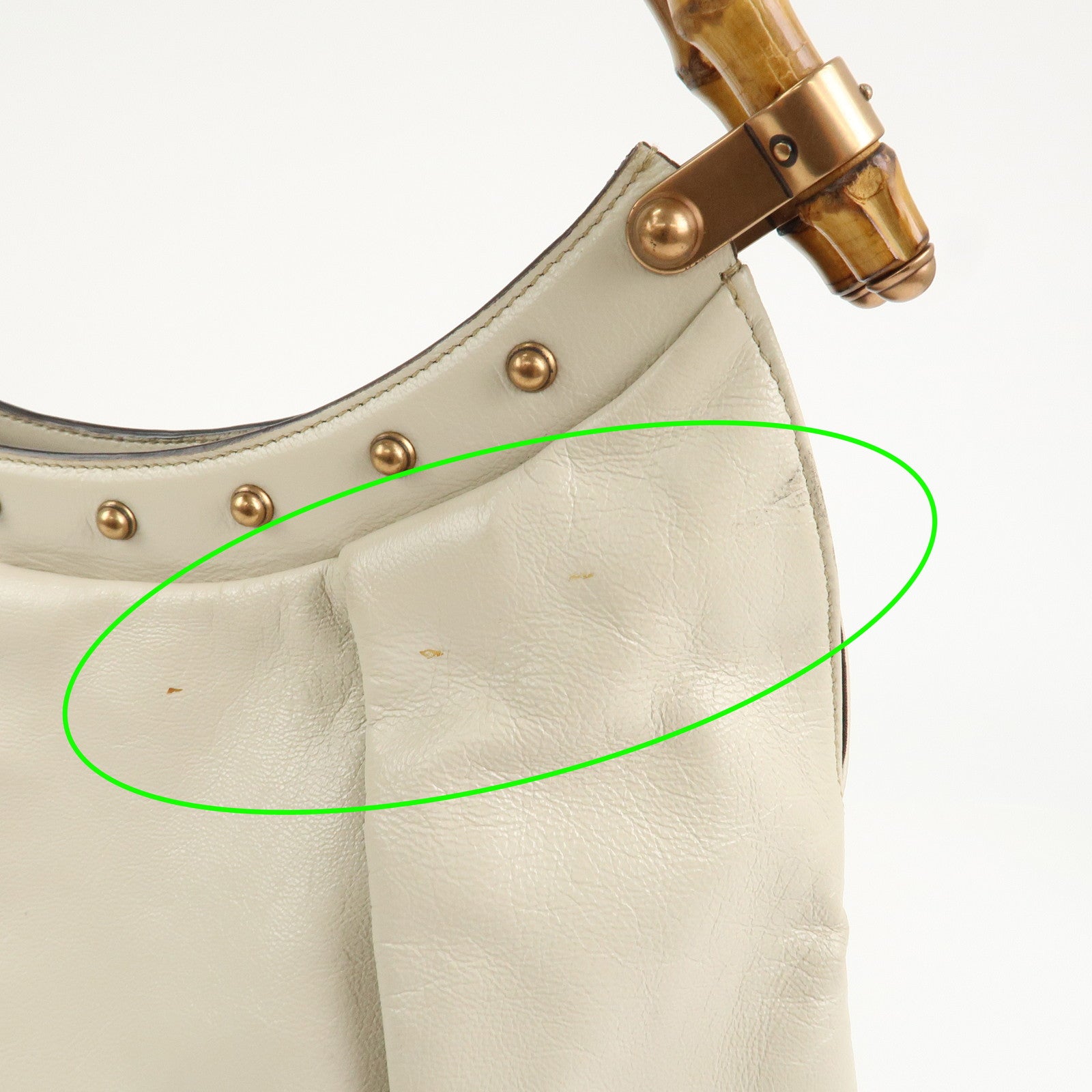 GUCCI Bamboo Leather Tucked Shoulder Bag Hand Bag Ivory 124293