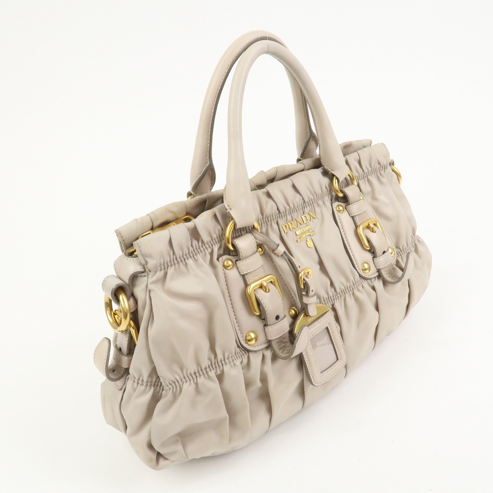 PRADA Nylon Leather 2Way Bag Hand Bag Shoulder Bag Gray BN1407