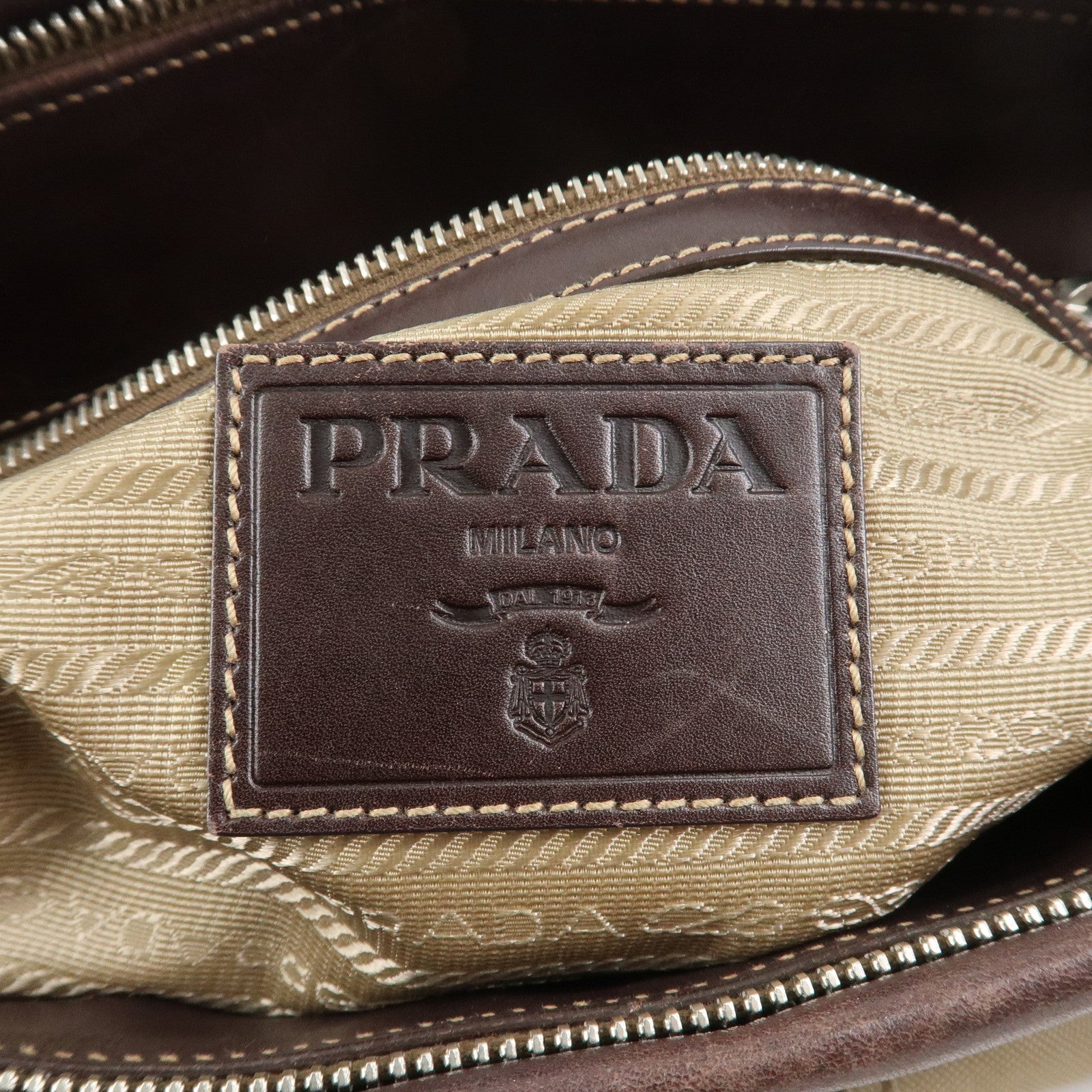 PRADA Logo Canvas Leather 2Way Bag Shoulder Bag Hand Bag Brown