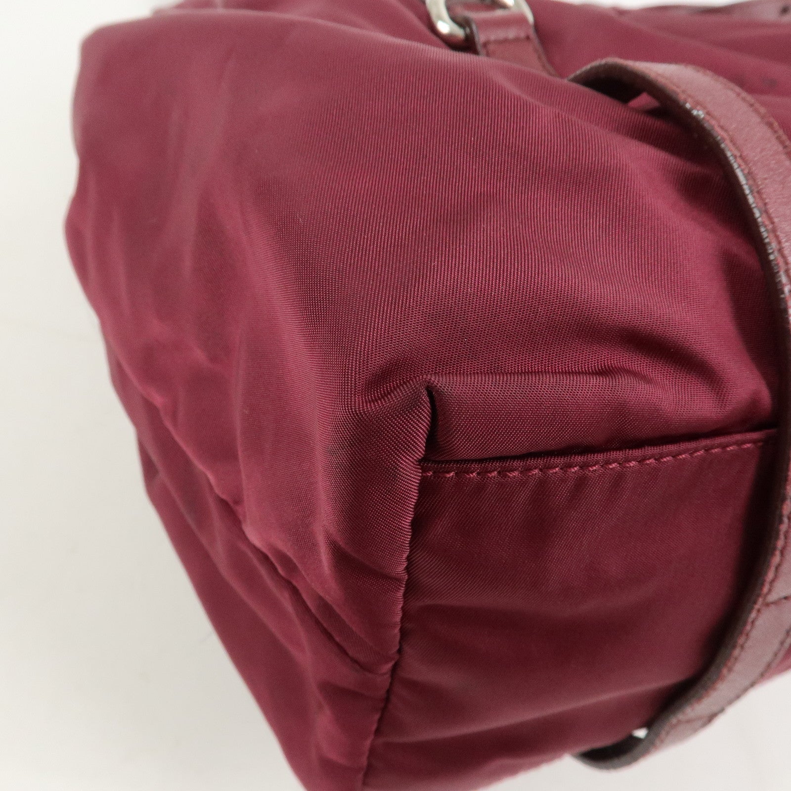 PRADA Triangle Nylon Leather Tote Bag Shoulder Bag Bordeaux