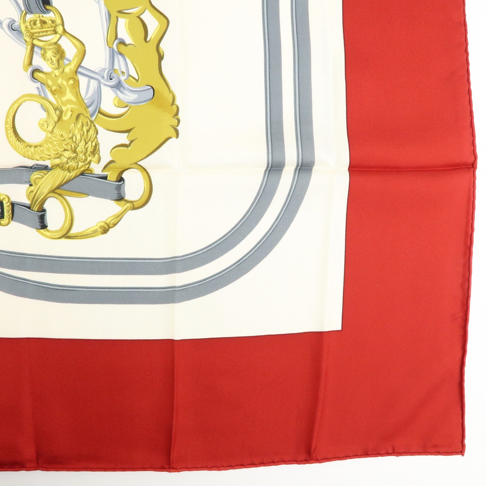 HERMES Carre 90 Silk 100% BRIDES DE GALA Scarf Red White