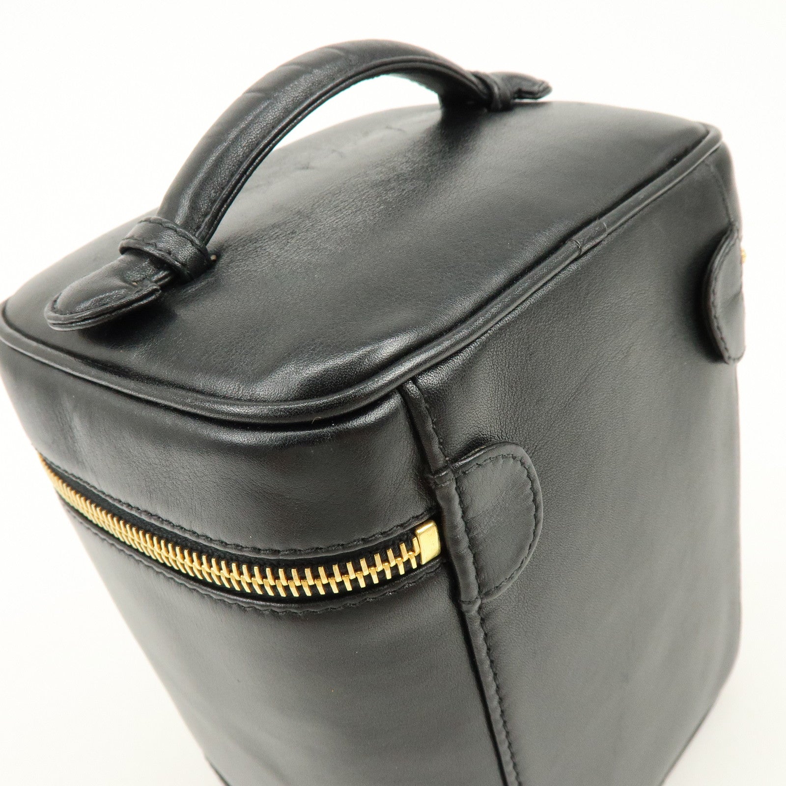 CHANEL COCO Mark Lamb Skin Vanity Bag Hand Bag Black A01998