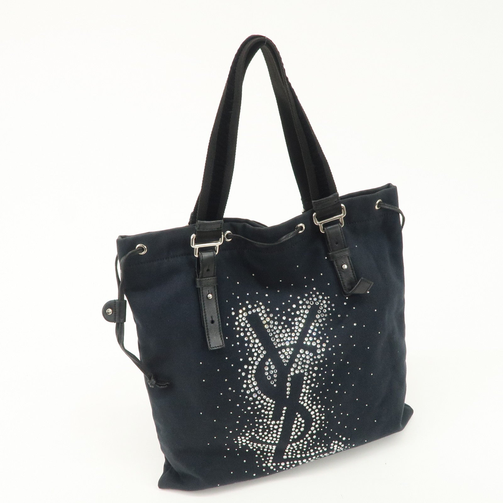 Saint Laurent Leather Canvas Velour Bijou Tote Bag Black Used