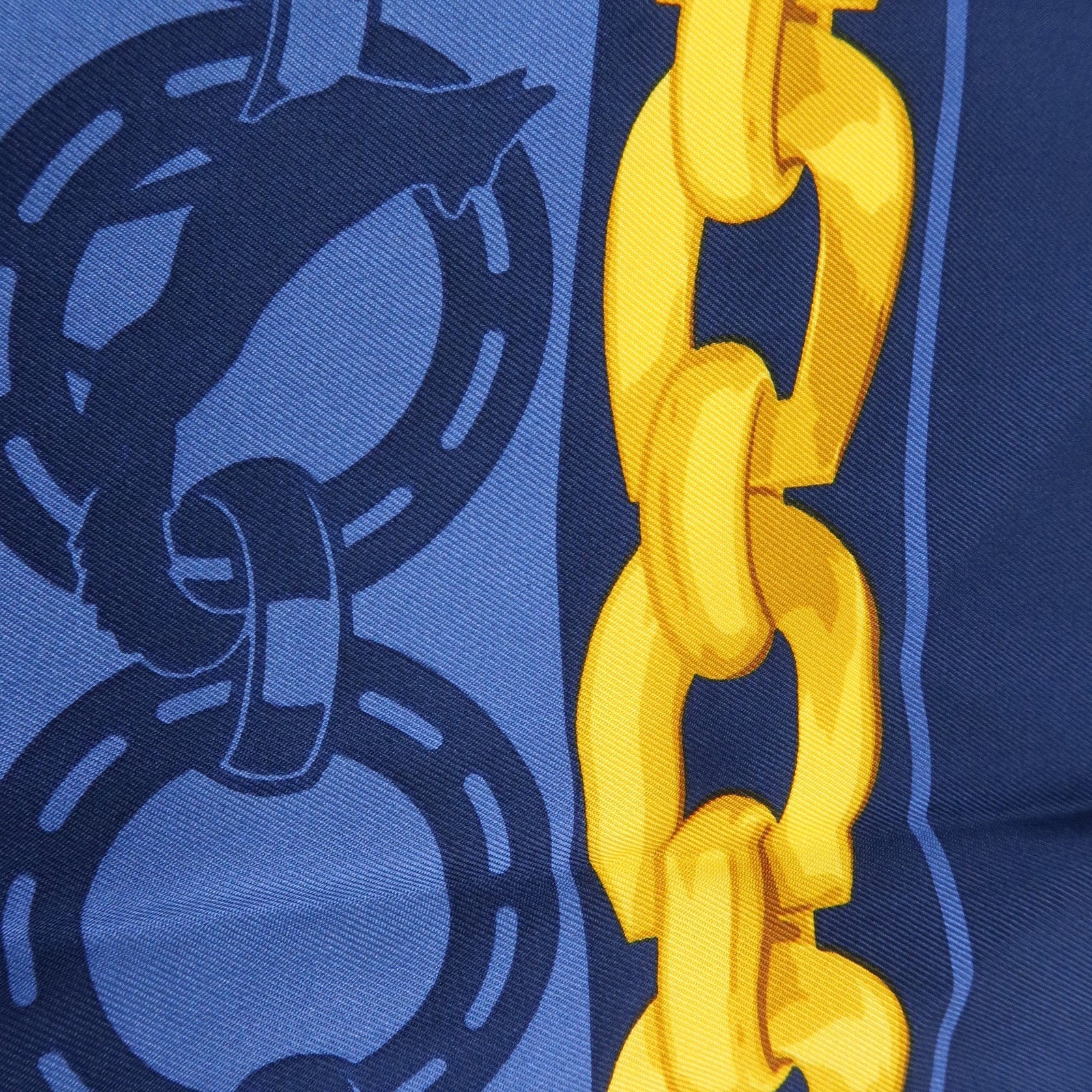 CELINE Silk 100% Scarf Lion Chain Motif Blue Yellow
