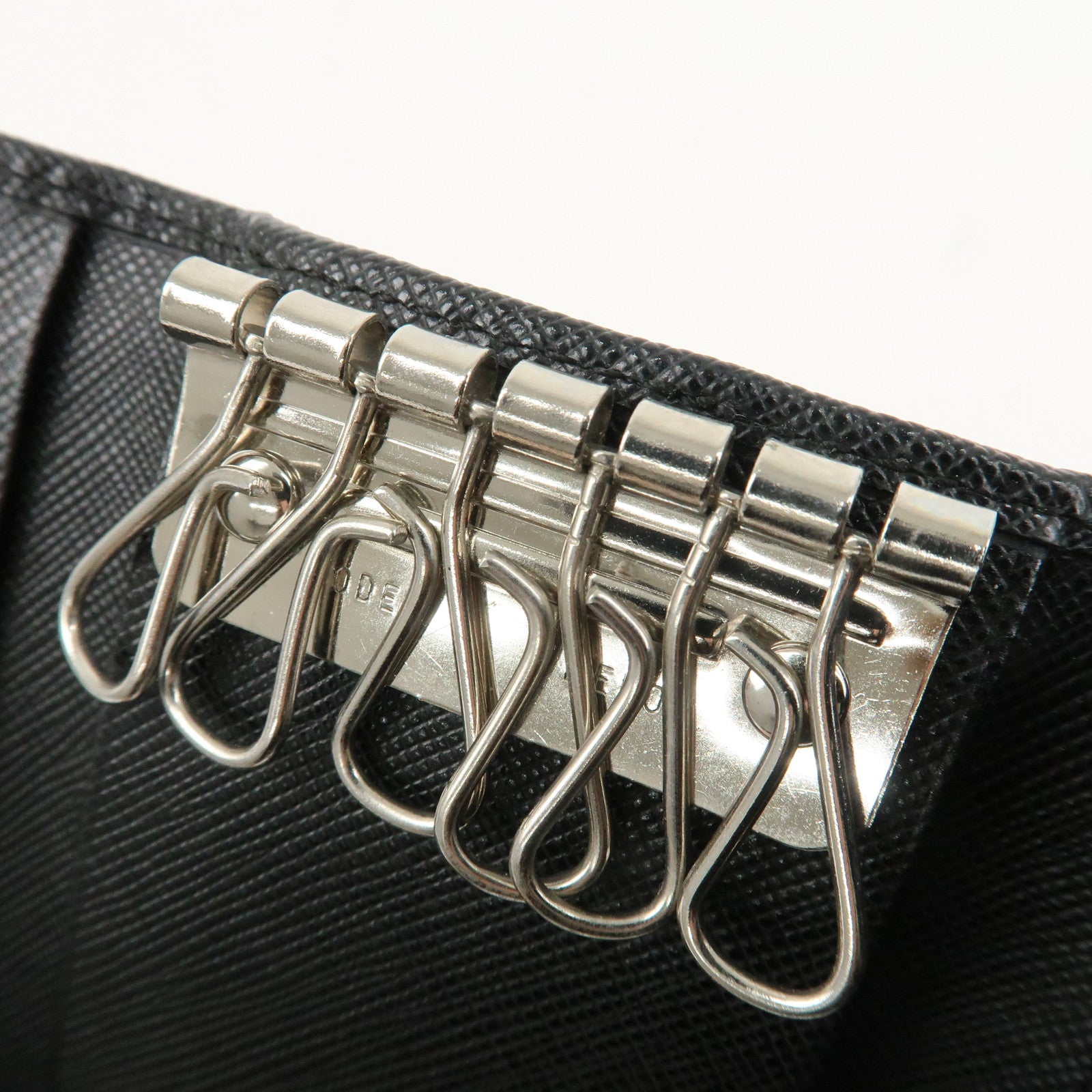 PRADA Triangle Logo Saffiano Leather Key Case Black 1M0222 Used