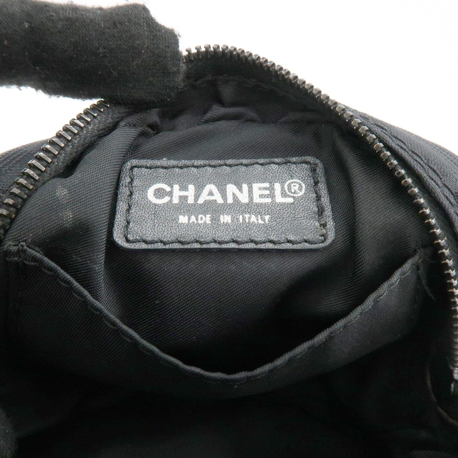 CHANEL New Travel Line Nylon Jacquard Leather Cosmetic Pouch Black