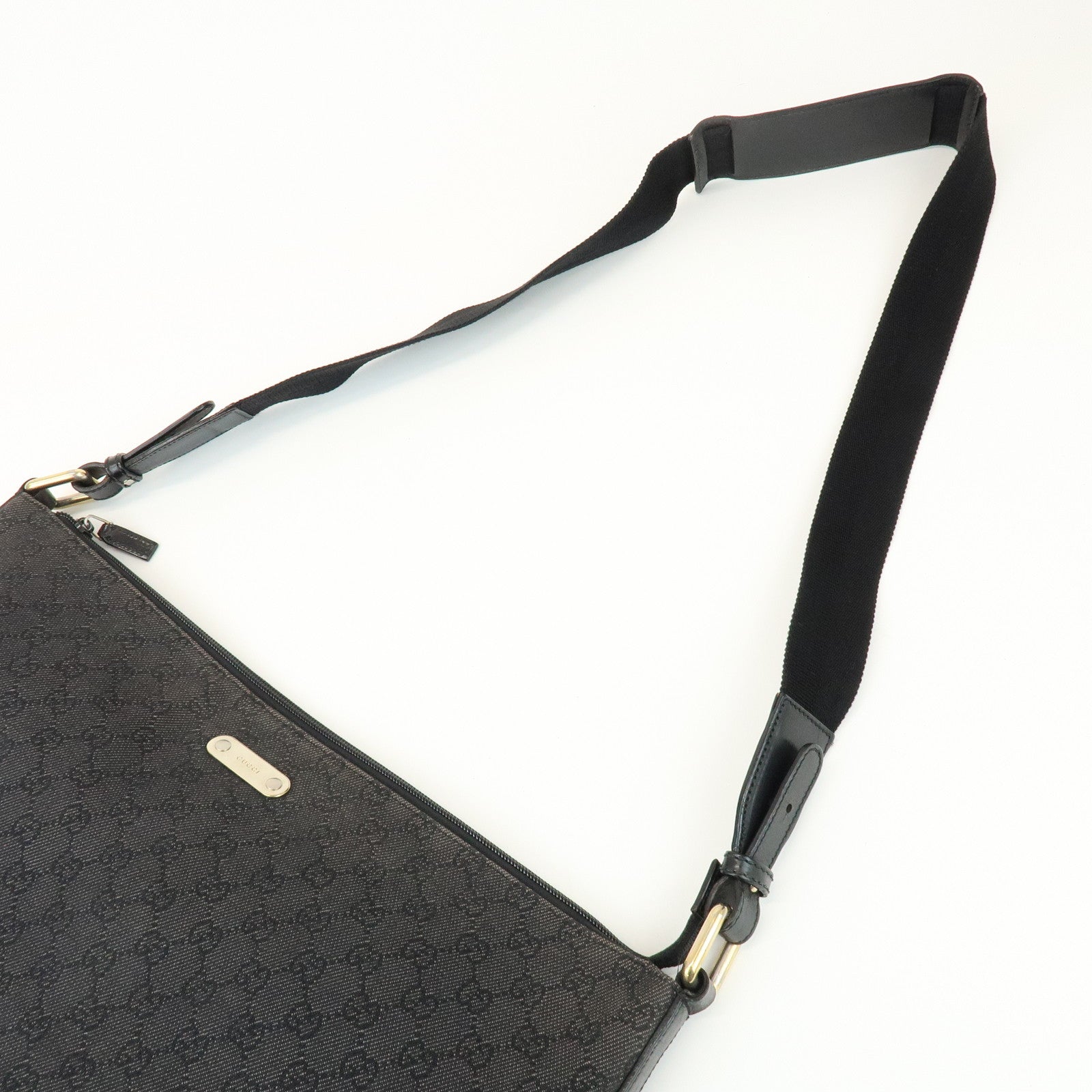 GUCCI GG Monogram GG Denim Shoulder Crossbody Bag Black 190628