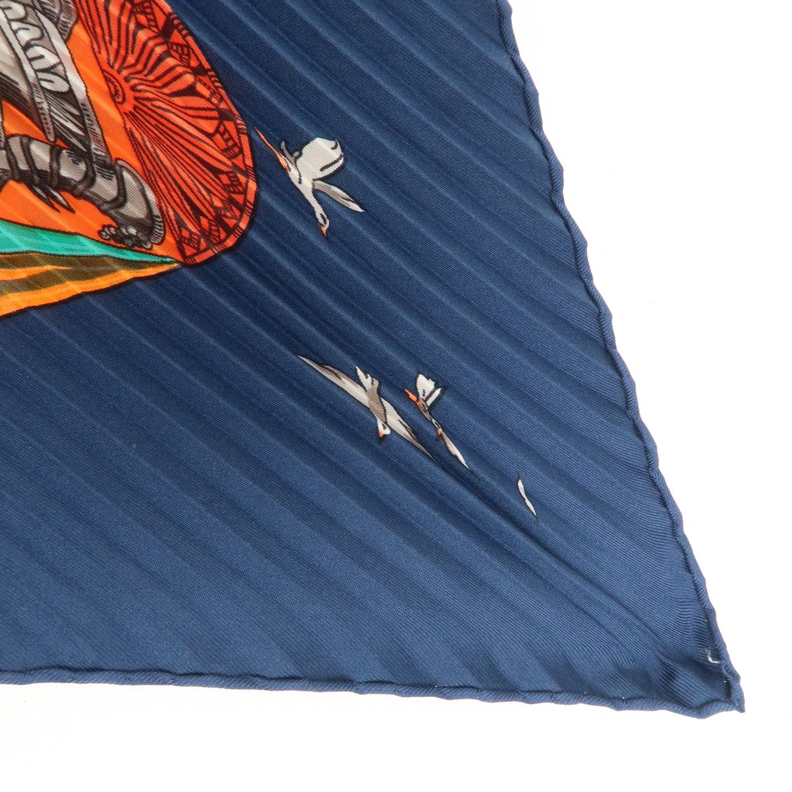 HERMES Silk 100% Pleats Carre Scarf L'ATLANTiDE Navy Red Used