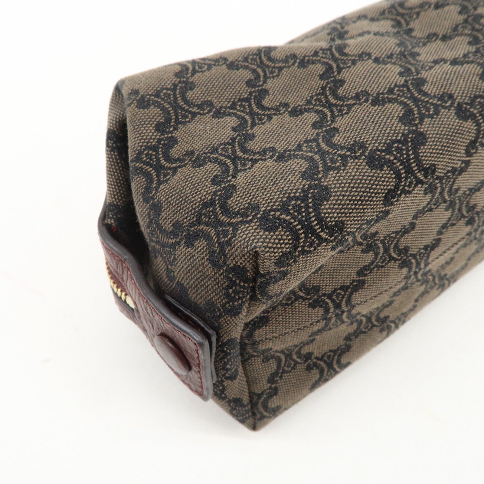 CELINE Macadam Canvas Leather Pouch Cosmetic Pouch Brown Wine Red