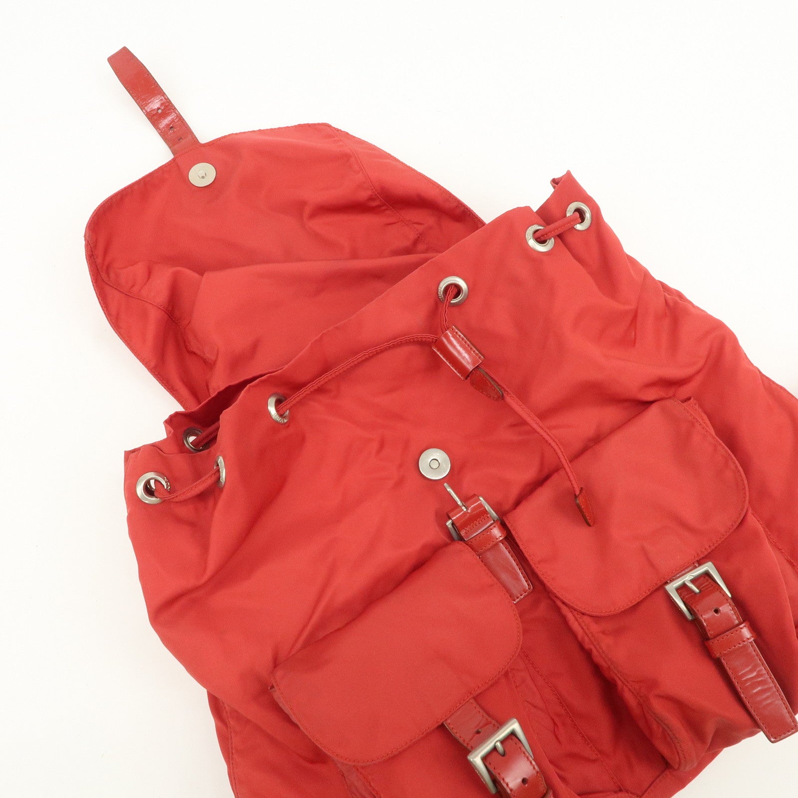 PRADA Triangle Logo Nylon Leather Backpack Rucksack Red